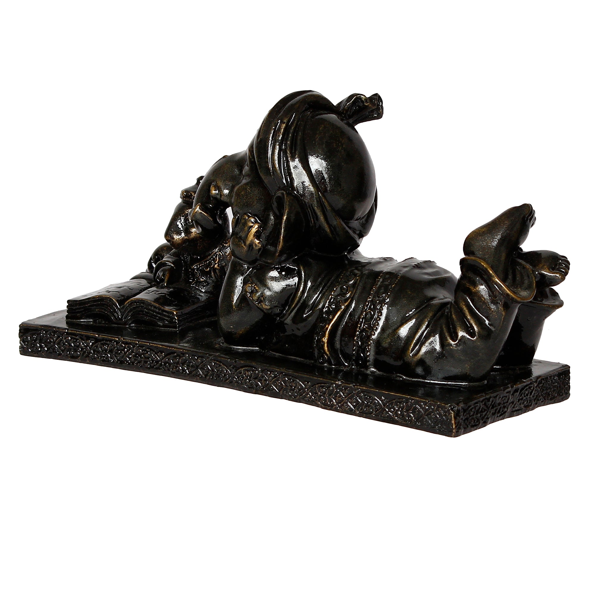 Polyresin Black Lord Ganesha Statue Sitting With Mushak and Reading book Decorative Showpiece 6