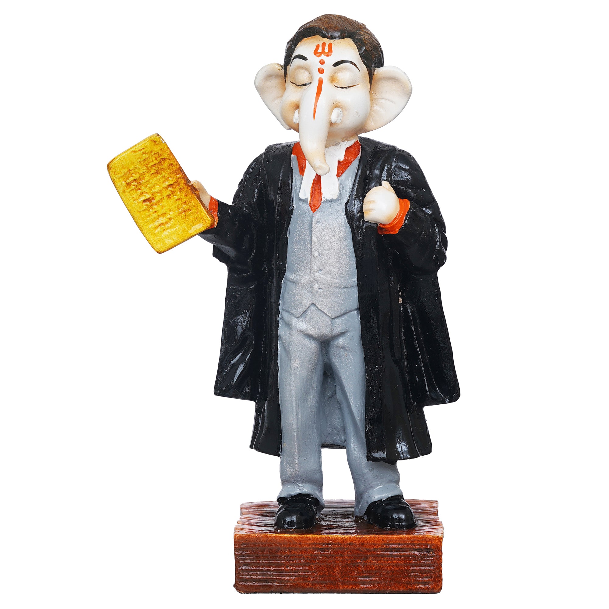 eCraftIndia Black, Grey, & Orange Polyresin Handcrafted Lawyer Lord Ganesha Idol 2