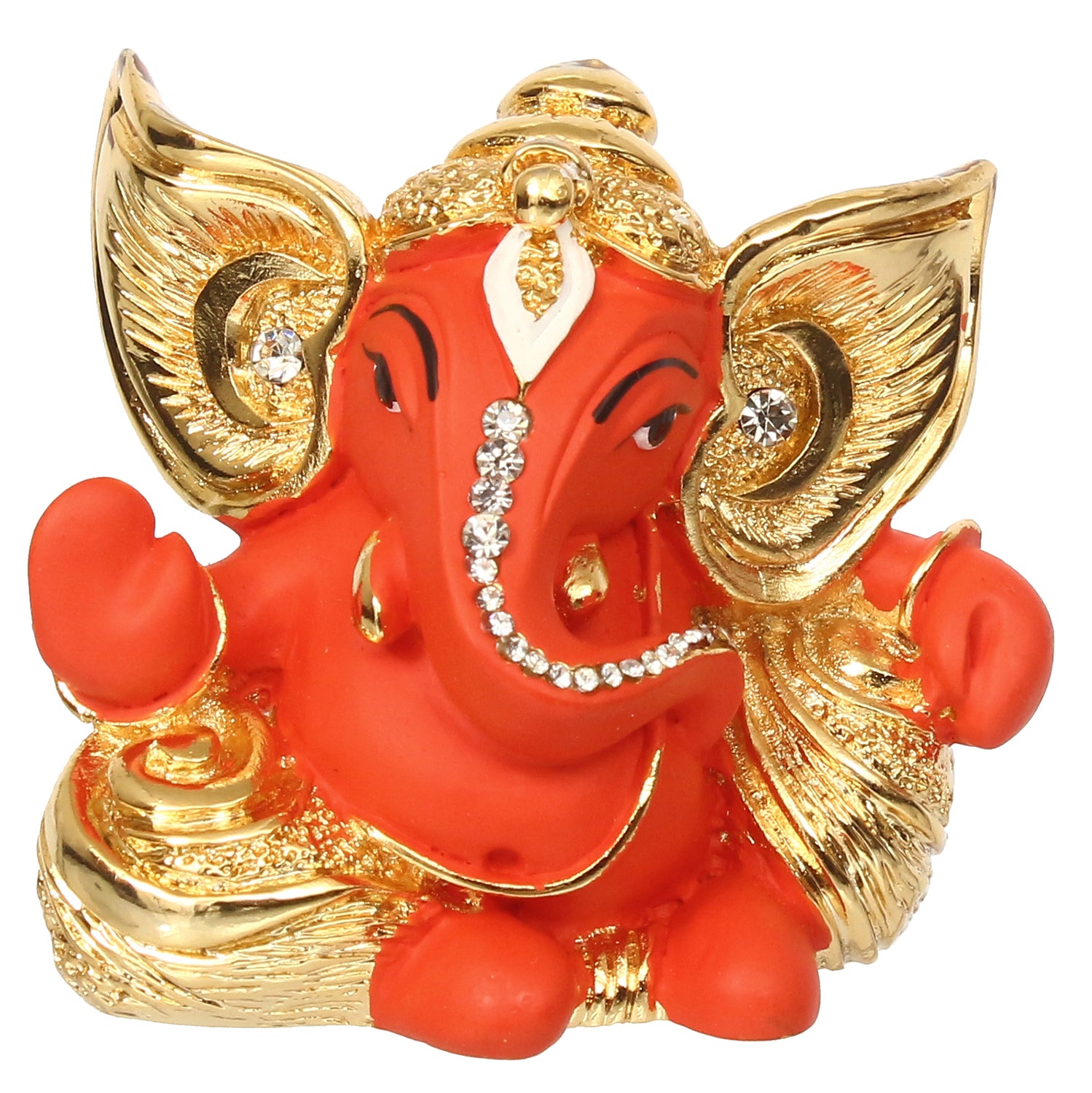 Gold Plated and Orange Polyresin Lord Ganesha Idol for Home, Temple, Office and Car Dashboard 2