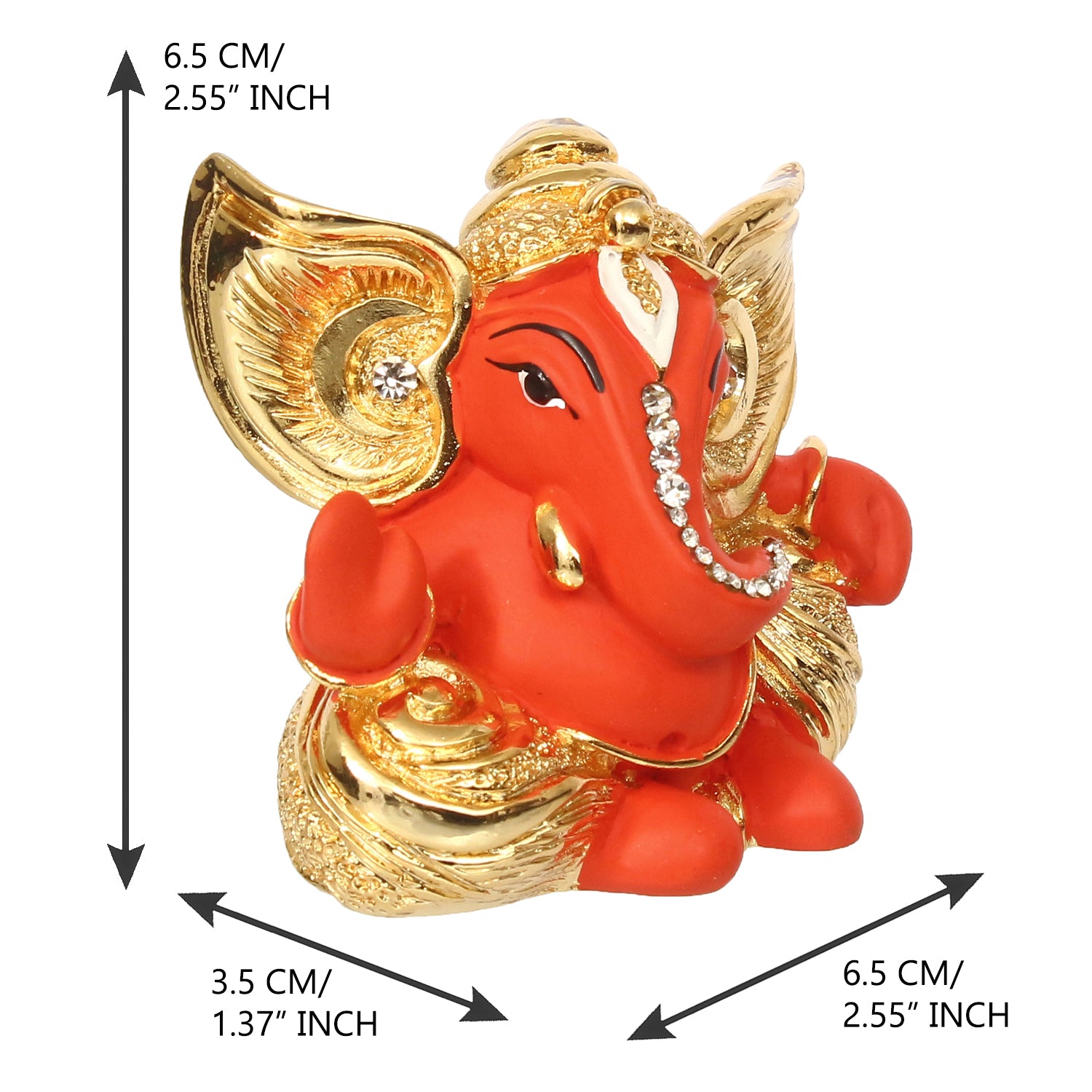 Gold Plated and Orange Polyresin Lord Ganesha Idol for Home, Temple, Office and Car Dashboard 3