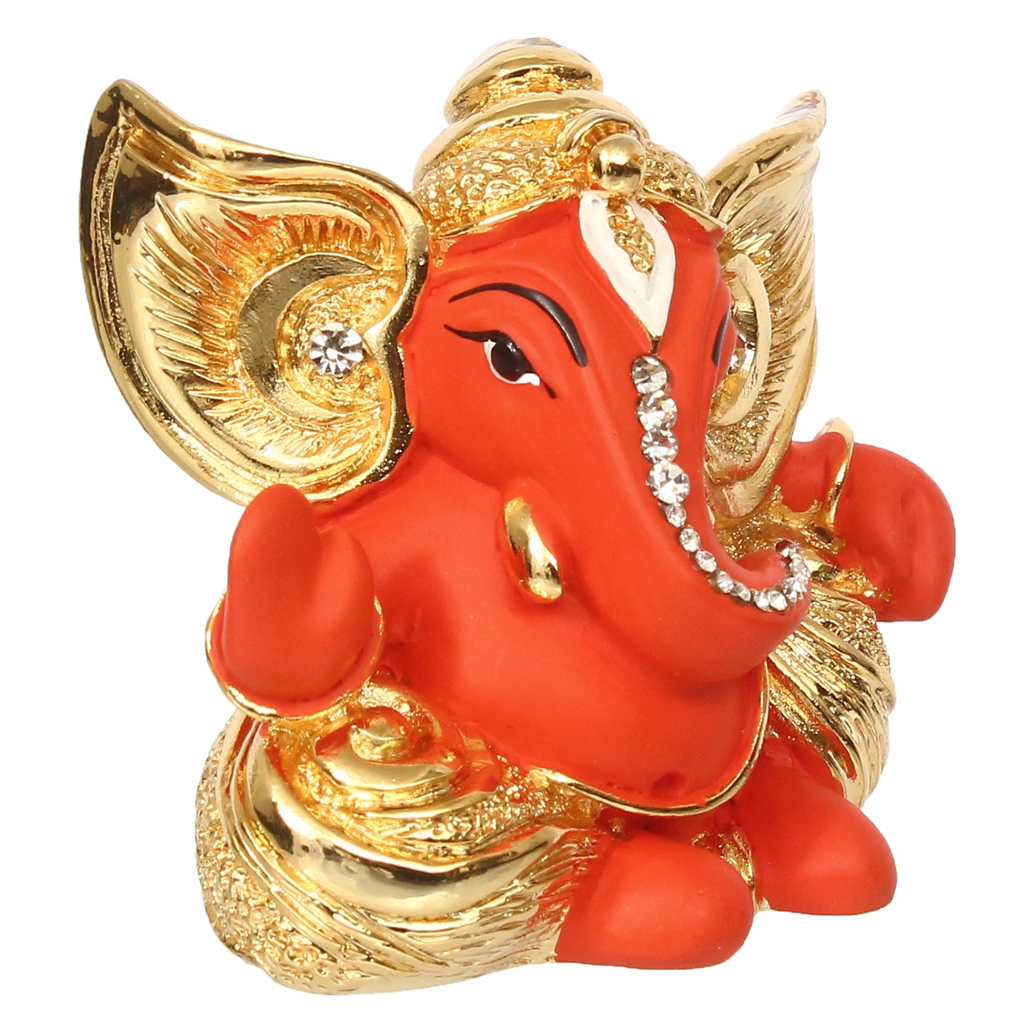 Gold Plated and Orange Polyresin Lord Ganesha Idol for Home, Temple, Office and Car Dashboard 4