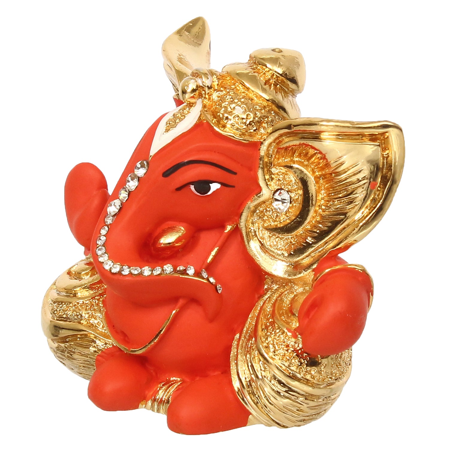 Gold Plated and Orange Polyresin Lord Ganesha Idol for Home, Temple, Office and Car Dashboard 5