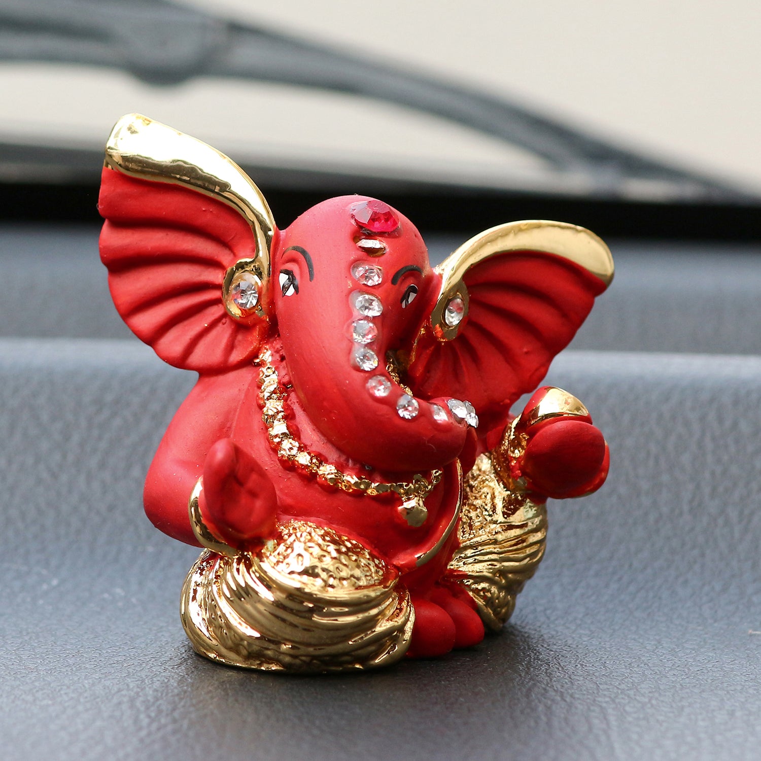 Gold Plated and Red Polyresin Lord Ganesha Statue for Home, Temple, Office and Car Dashboard 1