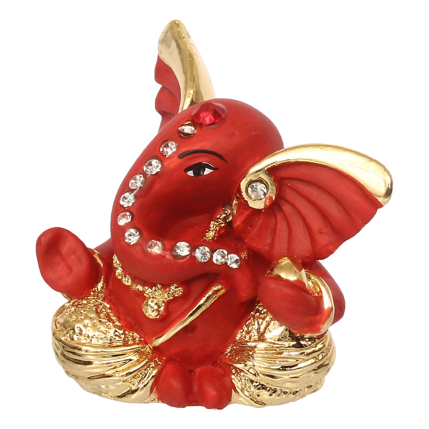 Gold Plated and Red Polyresin Lord Ganesha Statue for Home, Temple, Office and Car Dashboard 2