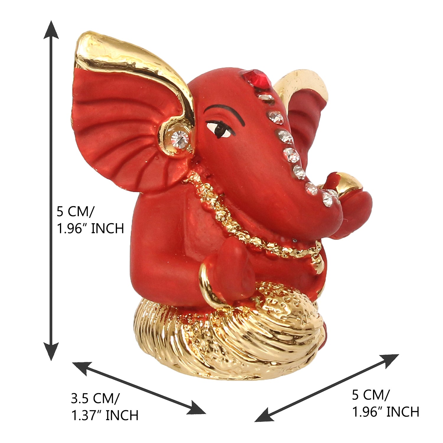 Gold Plated and Red Polyresin Lord Ganesha Statue for Home, Temple, Office and Car Dashboard 3