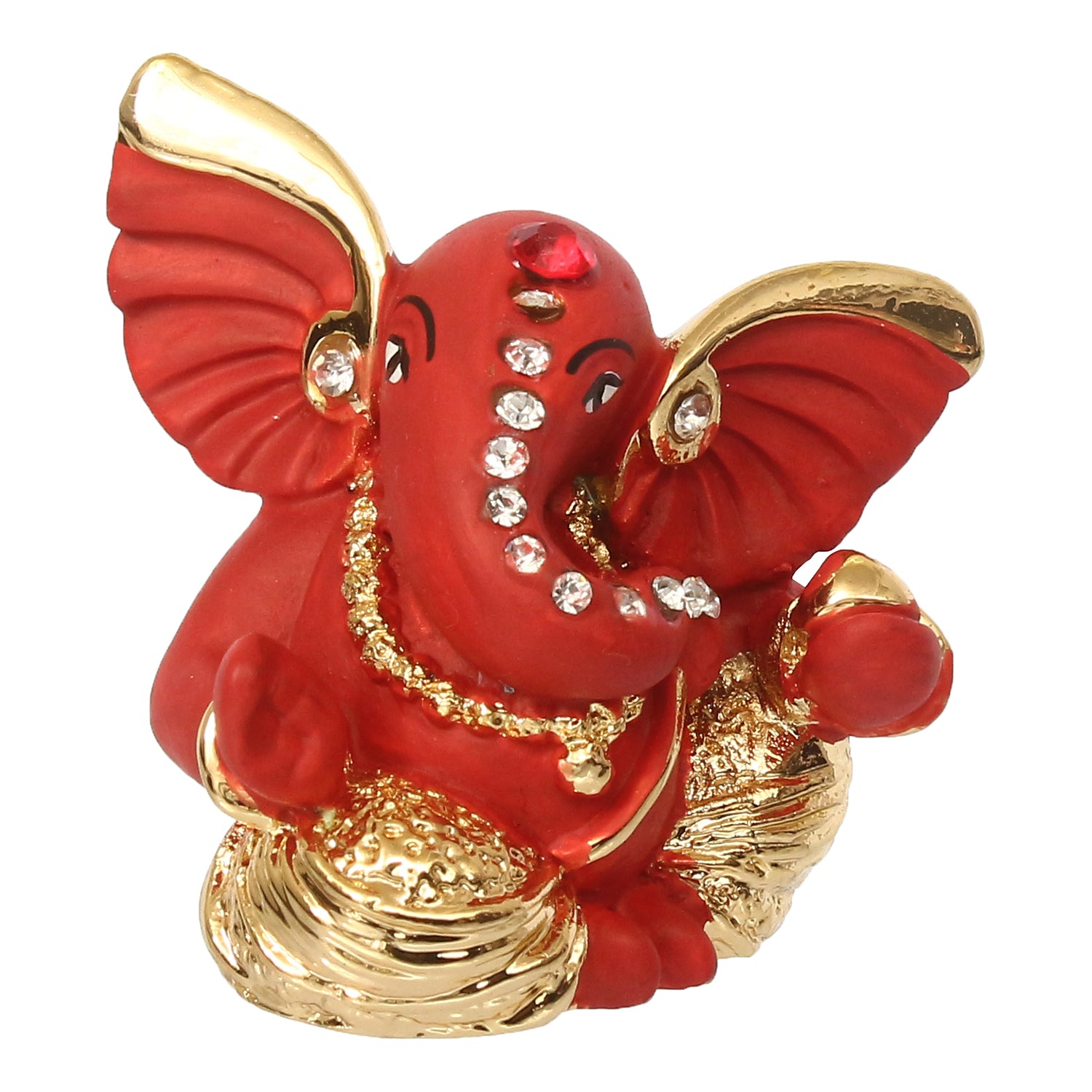 Gold Plated and Red Polyresin Lord Ganesha Statue for Home, Temple, Office and Car Dashboard 4