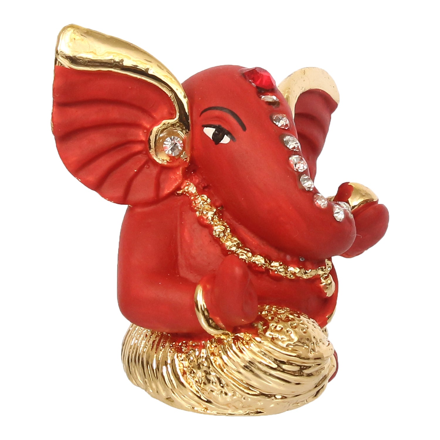 Gold Plated and Red Polyresin Lord Ganesha Statue for Home, Temple, Office and Car Dashboard 5