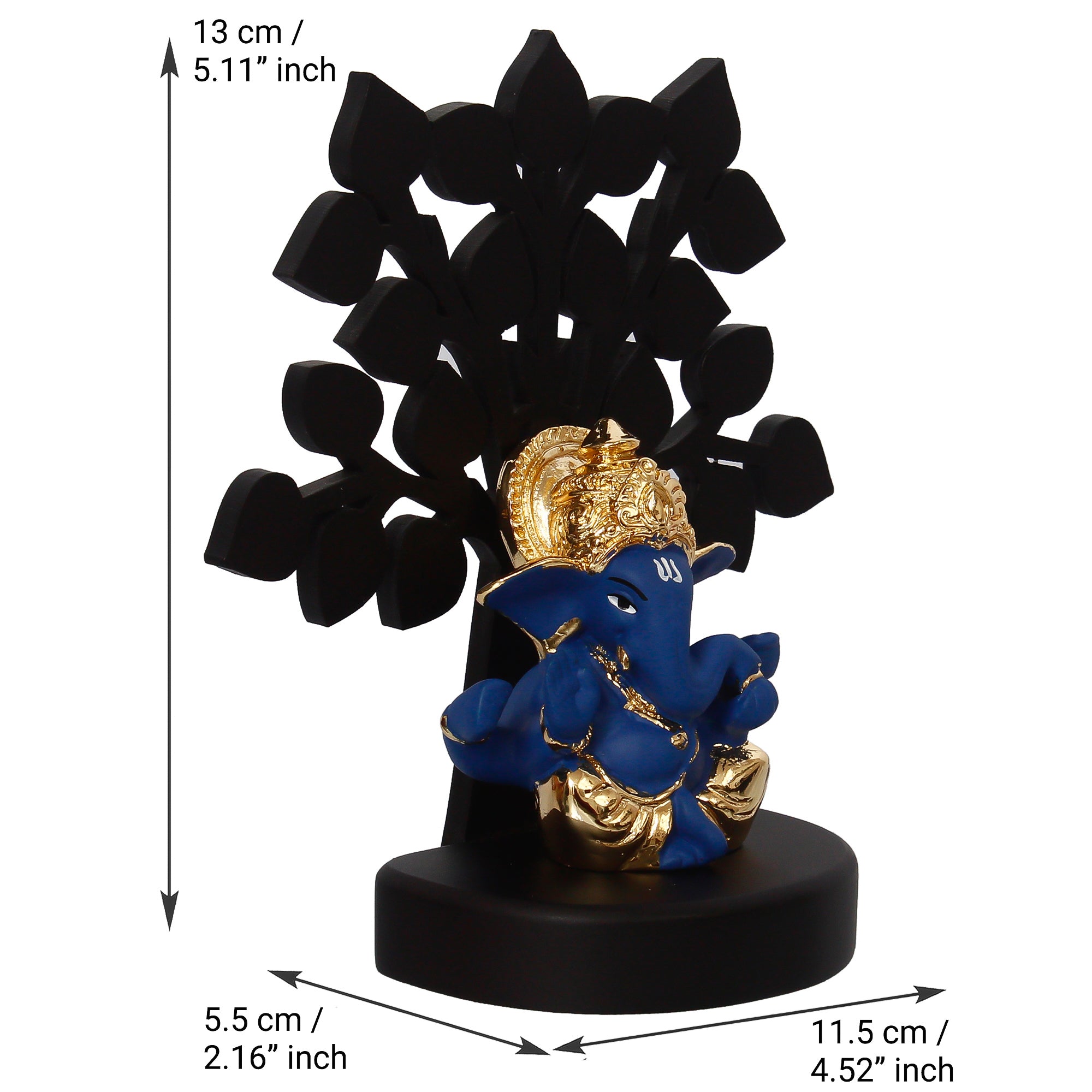 Gold Plated Blue Polyresin Ganesha Idol with Wooden Tree for Home, Temple, Office and Car Dashboard 4