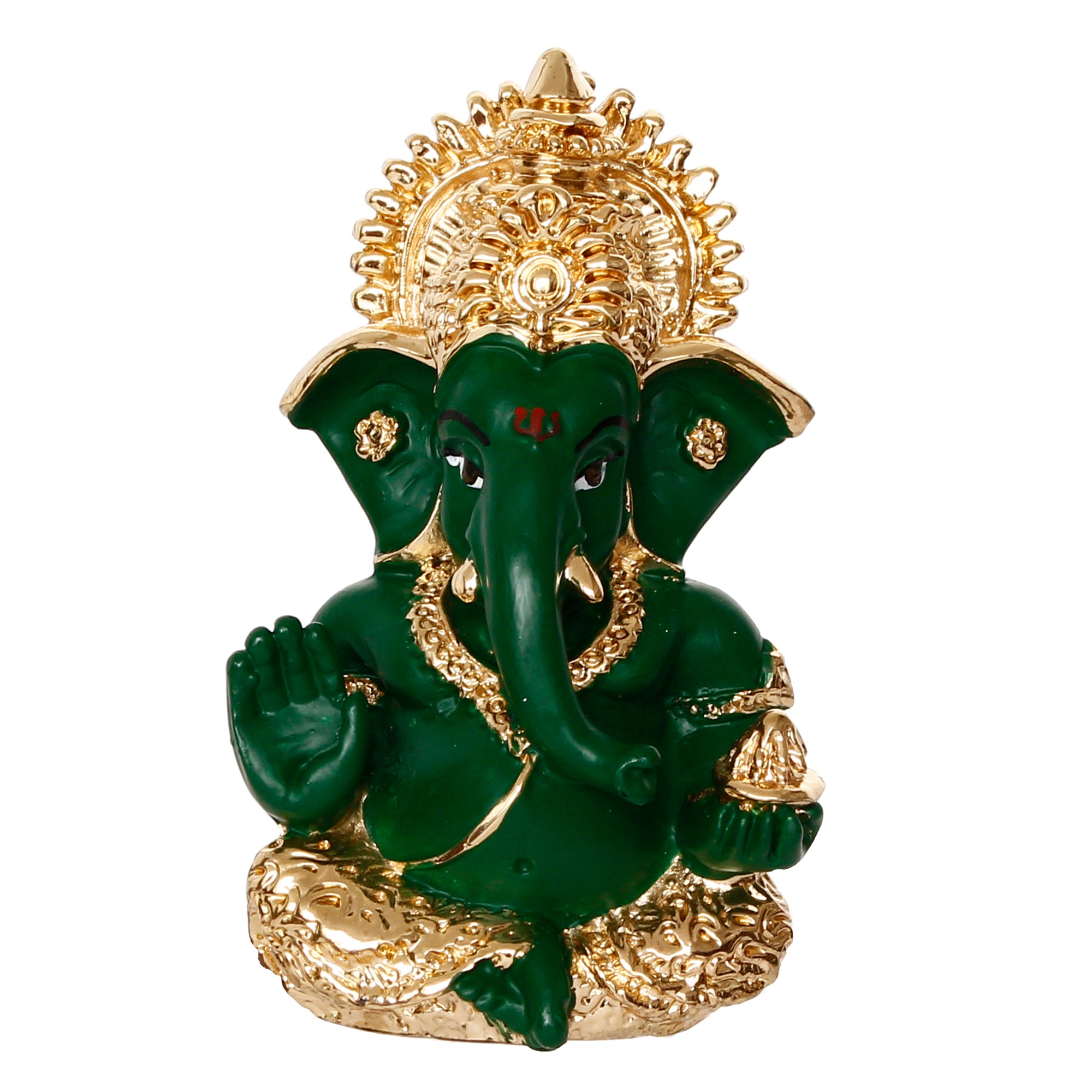 Gold Plated Green Siddhivinayak Ganesha Idol For Home/Temple/Office/Car Dashboard 2