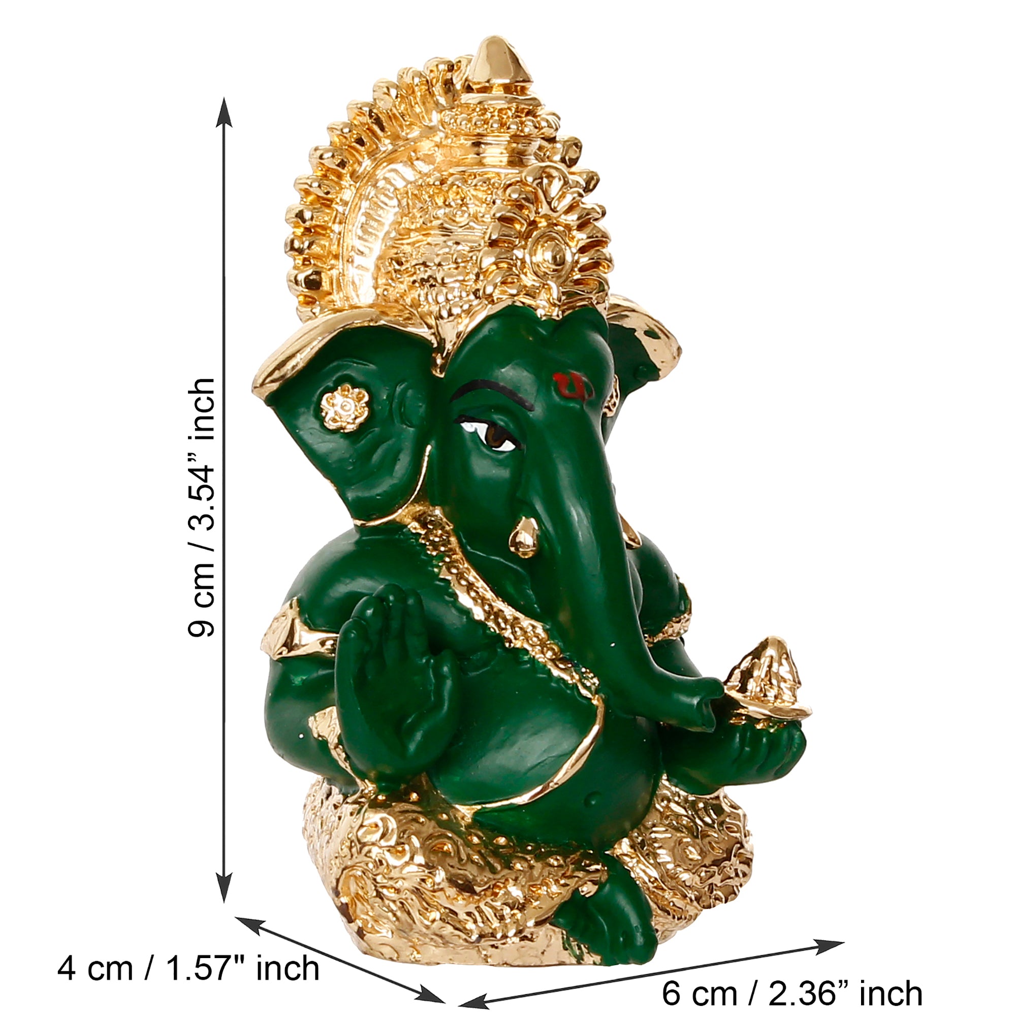 Gold Plated Green Siddhivinayak Ganesha Idol For Home/Temple/Office/Car Dashboard 3