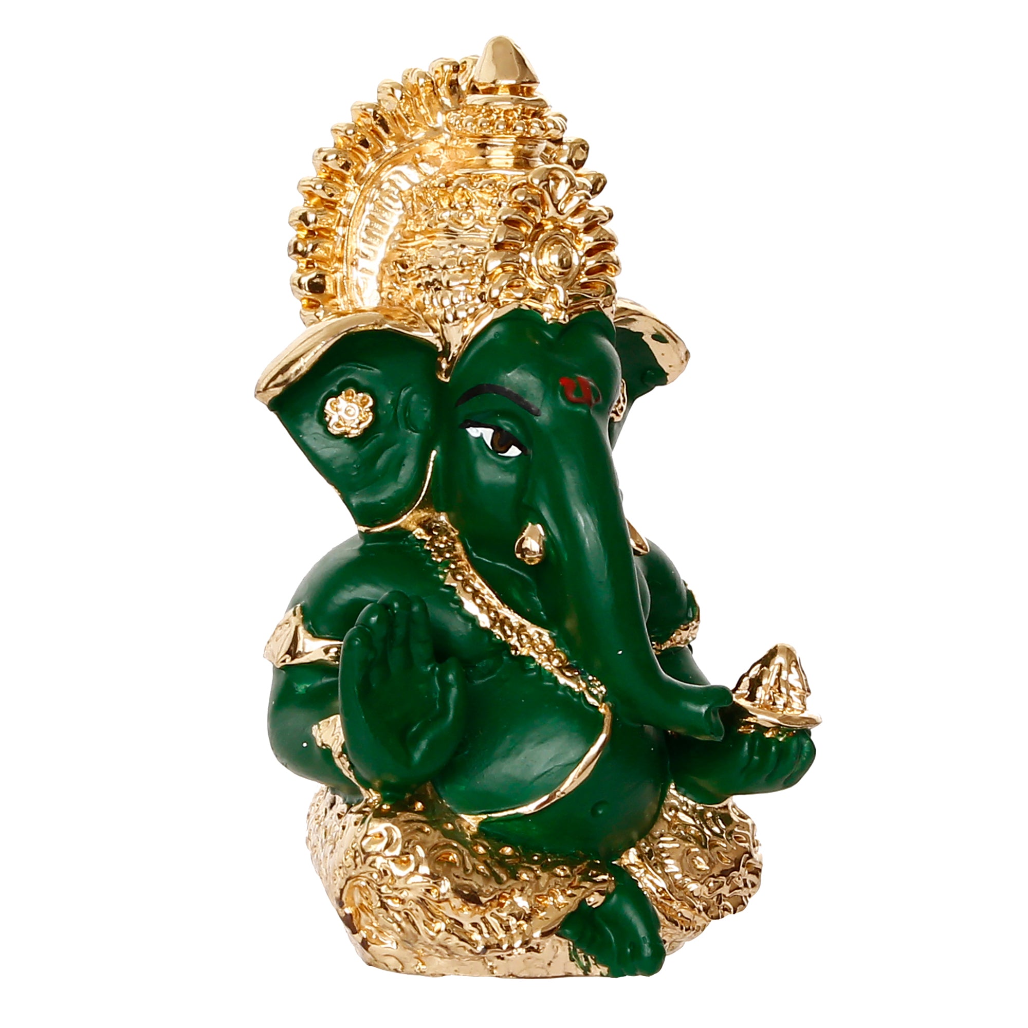 Gold Plated Green Siddhivinayak Ganesha Idol For Home/Temple/Office/Car Dashboard 4