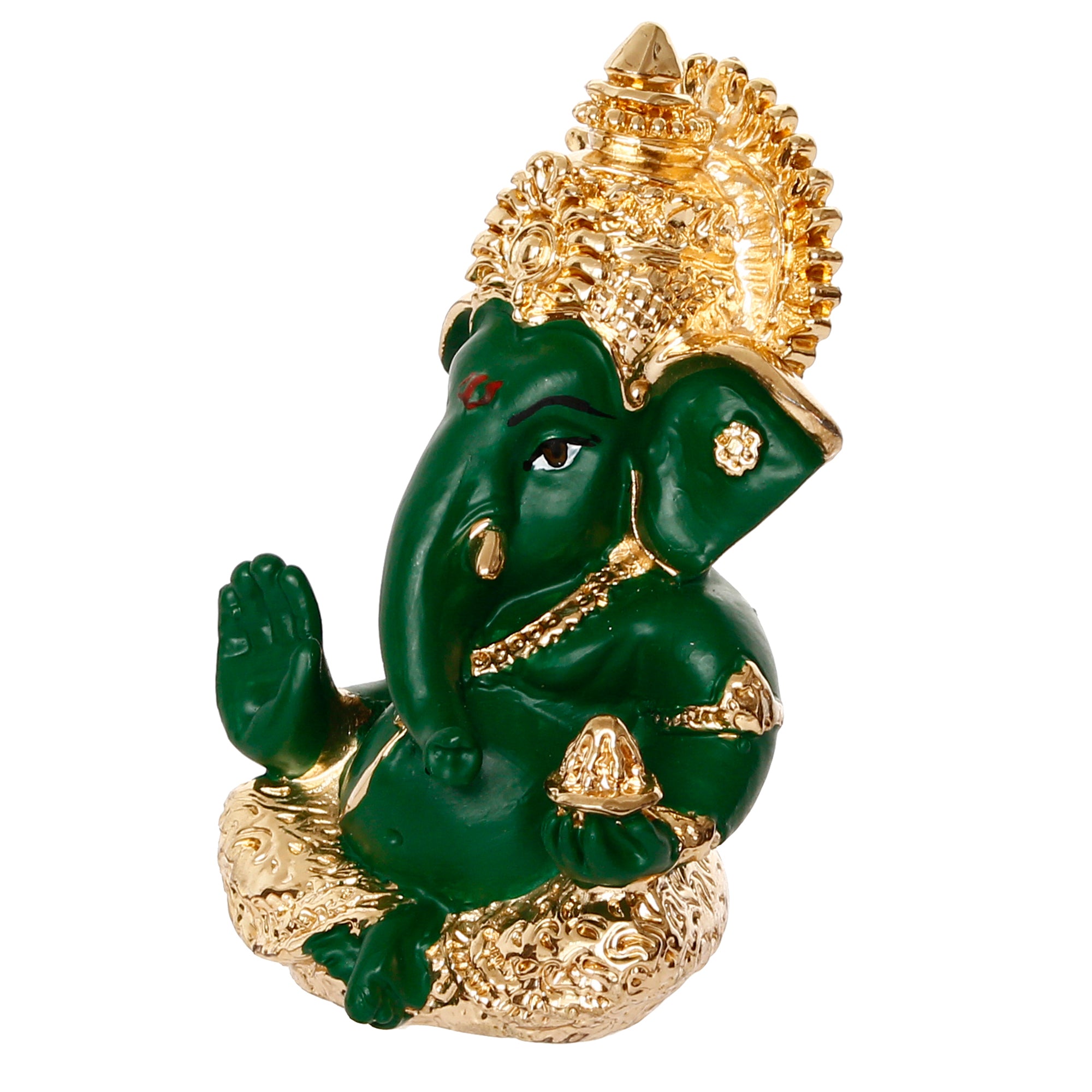 Gold Plated Green Siddhivinayak Ganesha Idol For Home/Temple/Office/Car Dashboard 5