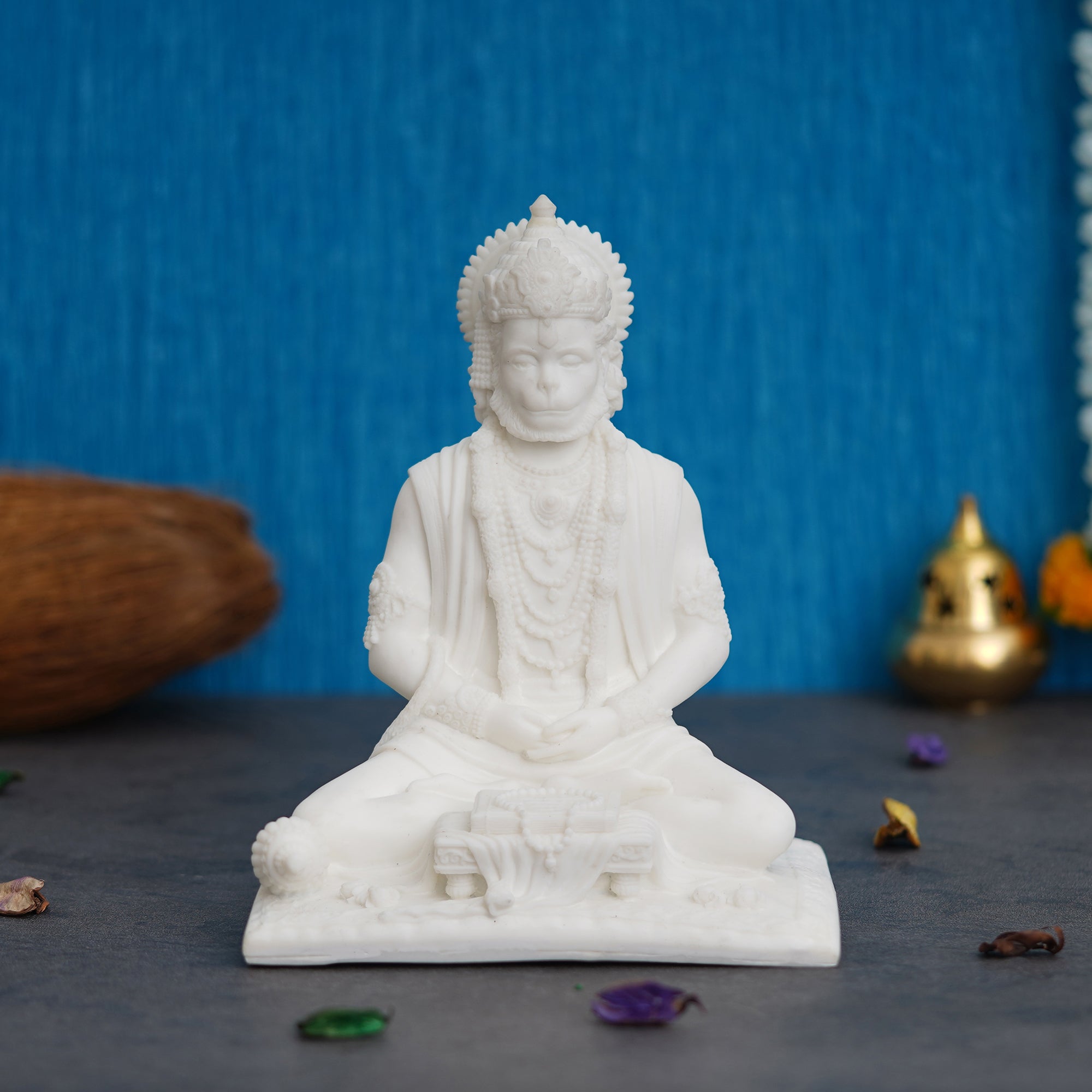 White Polyresin Meditating Lord Hanuman Statue