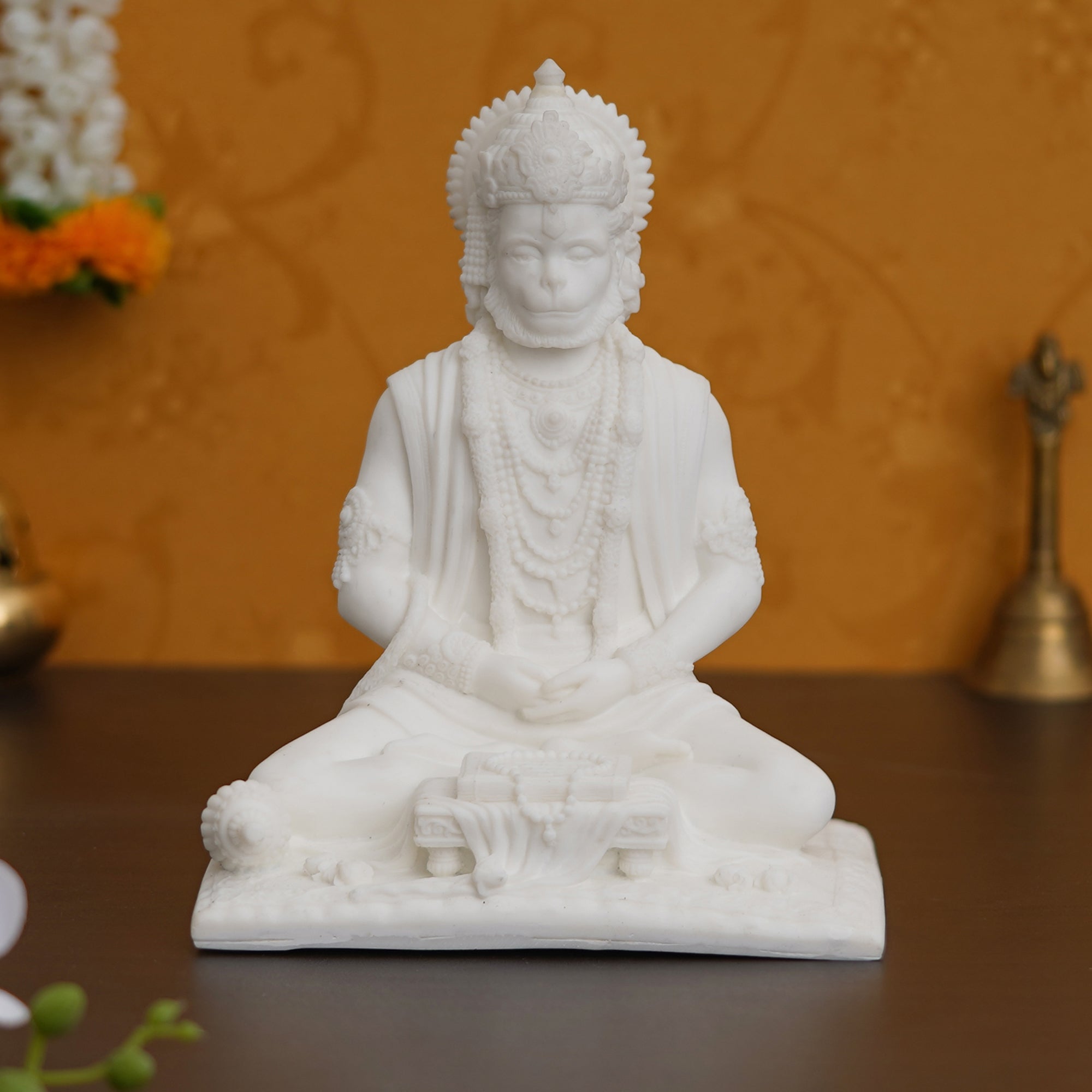 White Polyresin Meditating Lord Hanuman Statue 1