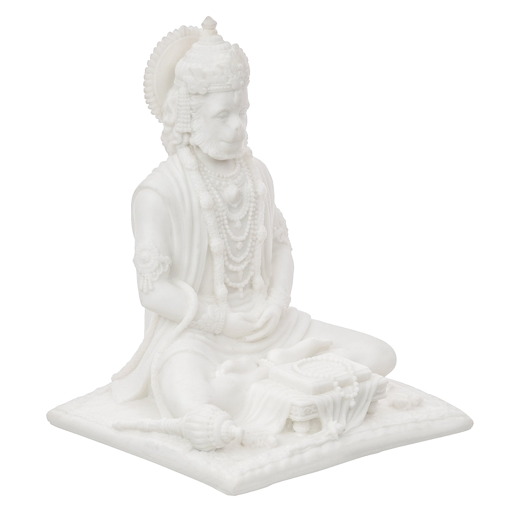 White Polyresin Meditating Lord Hanuman Statue 4