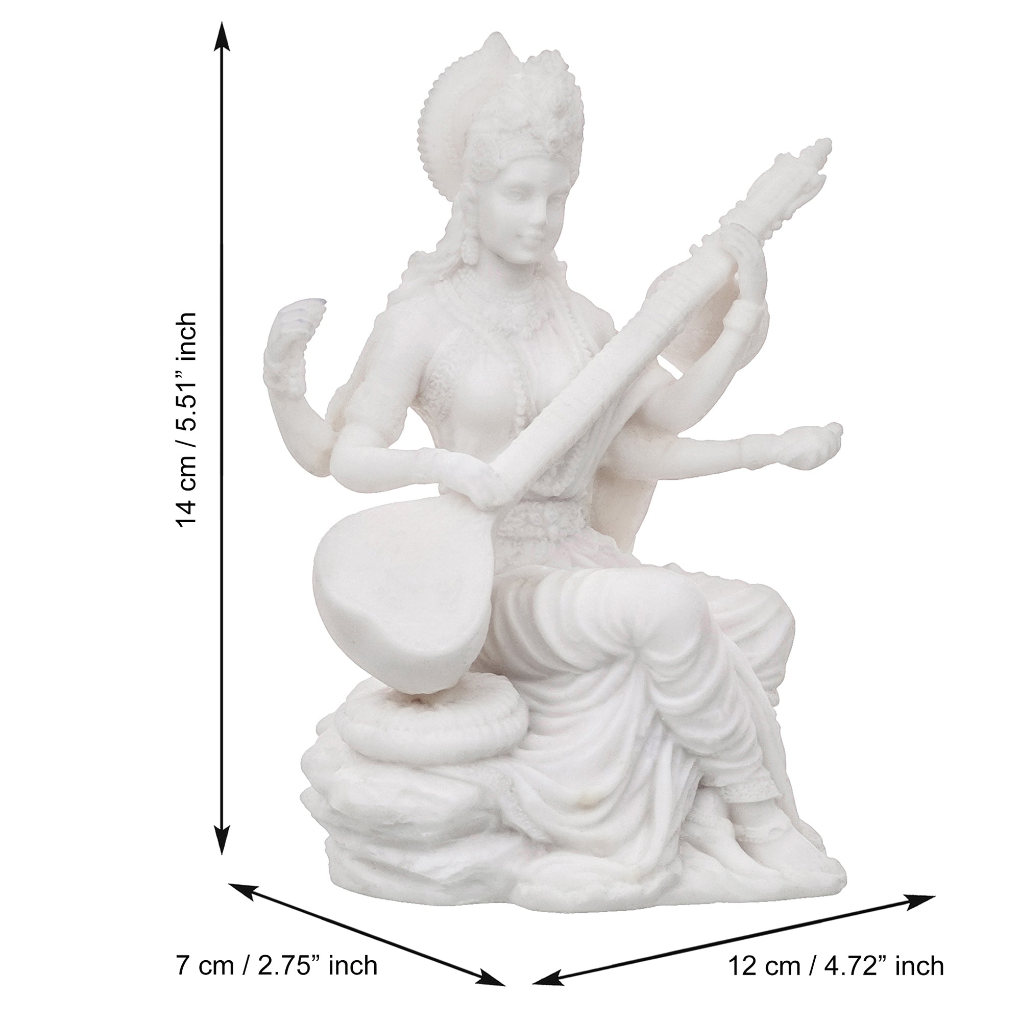 White Polyresin Goddess Saraswati Playing a Musical Instrument Statue 3