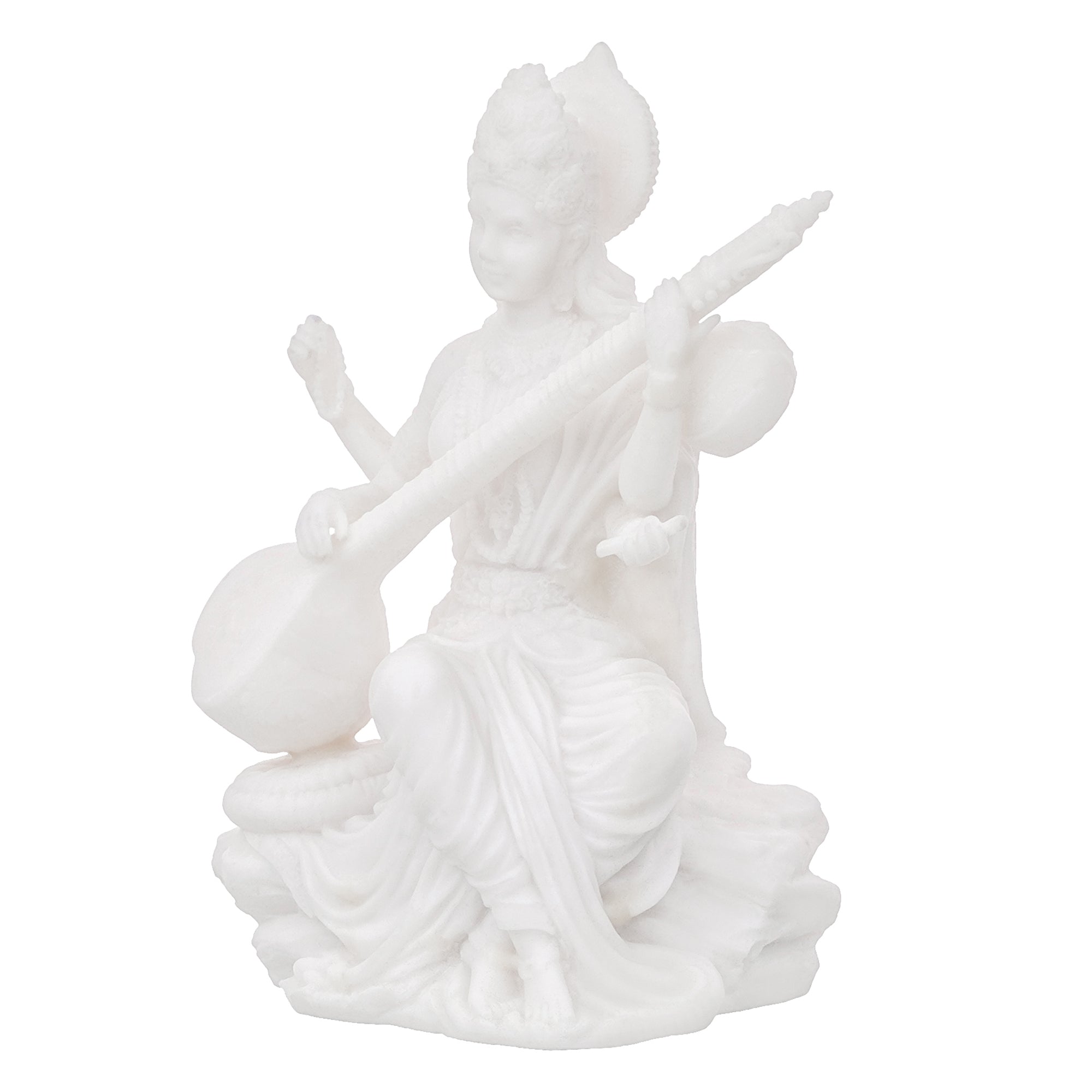 White Polyresin Goddess Saraswati Playing a Musical Instrument Statue 5