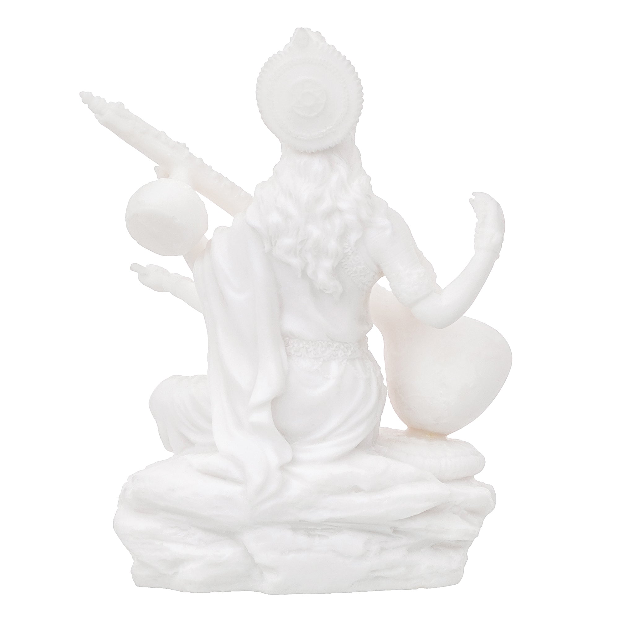 White Polyresin Goddess Saraswati Playing a Musical Instrument Statue 6