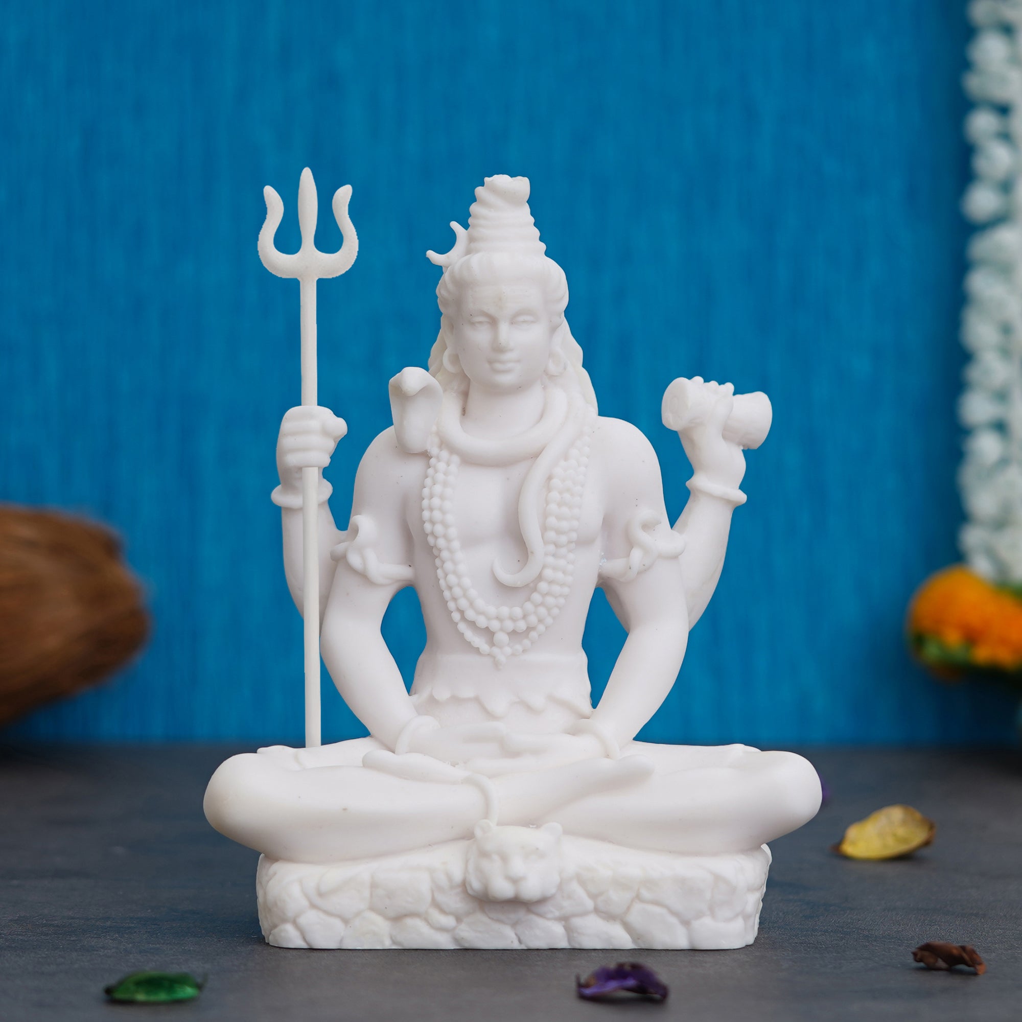 White Polyresin Lord Shiva with Trishul Statue