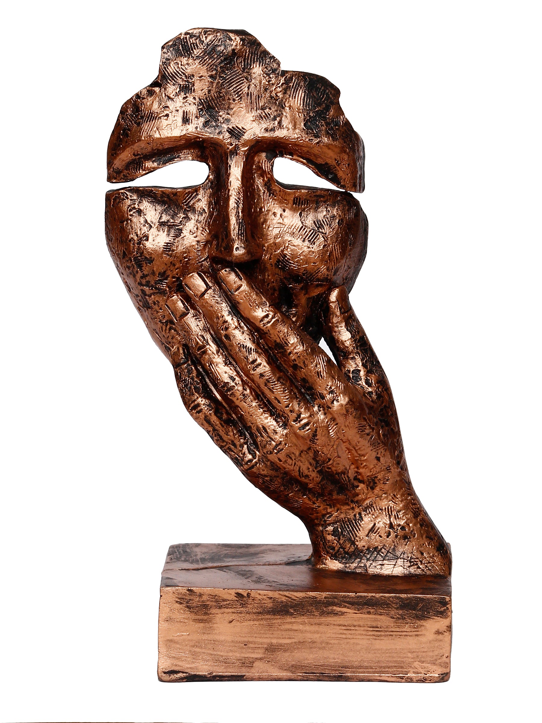 Polyresin Brown Human Face Sculpture Hand on Mouth Handcrafted Decorative Showpiece 2