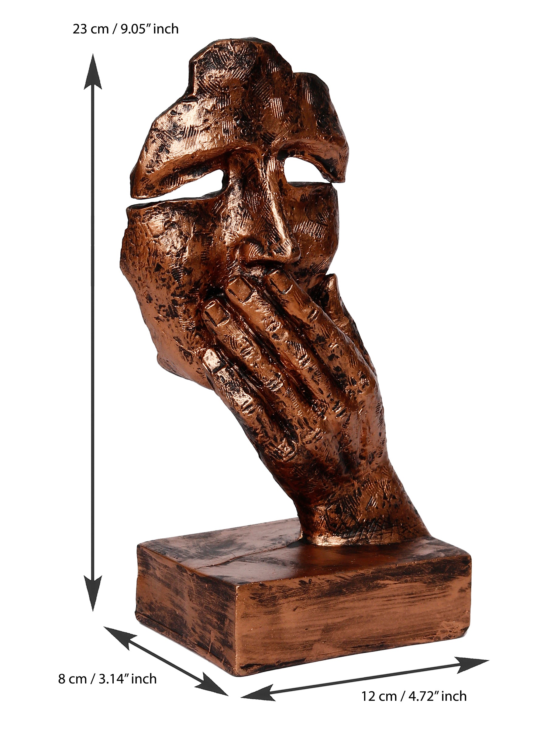 Polyresin Brown Human Face Sculpture Hand on Mouth Handcrafted Decorative Showpiece 3