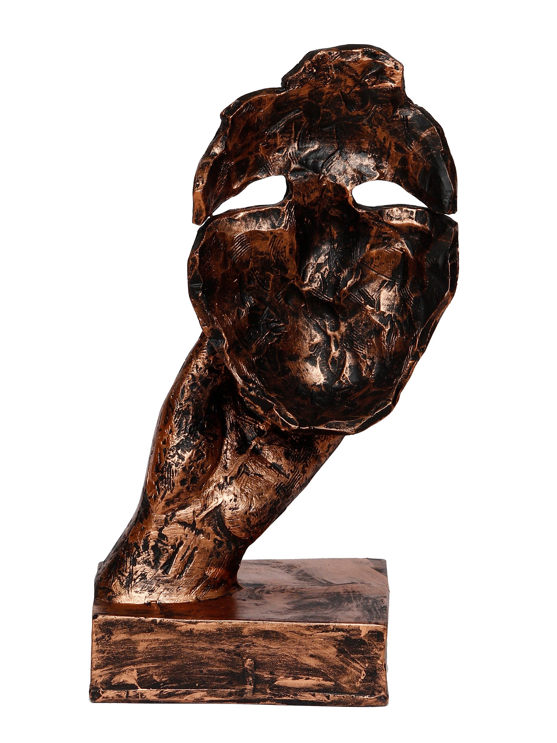 Polyresin Brown Human Face Sculpture Hand on Mouth Handcrafted Decorative Showpiece 5