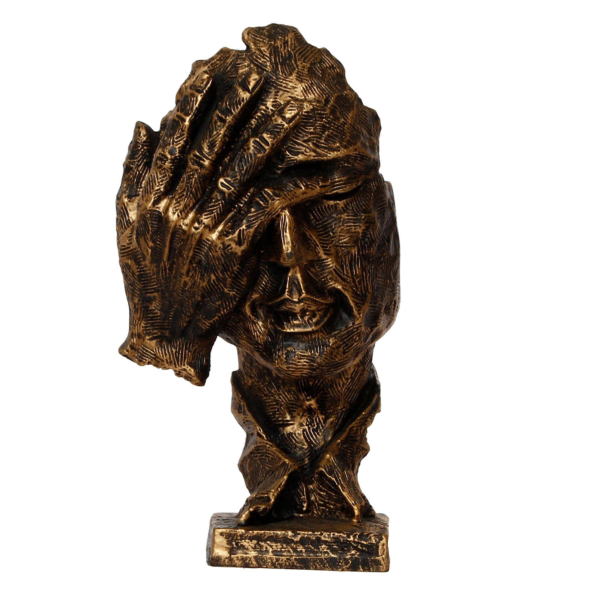 Brown Antique Finish Polyresin Man Hand on Face Handcrafted Decorative Showpiece 2