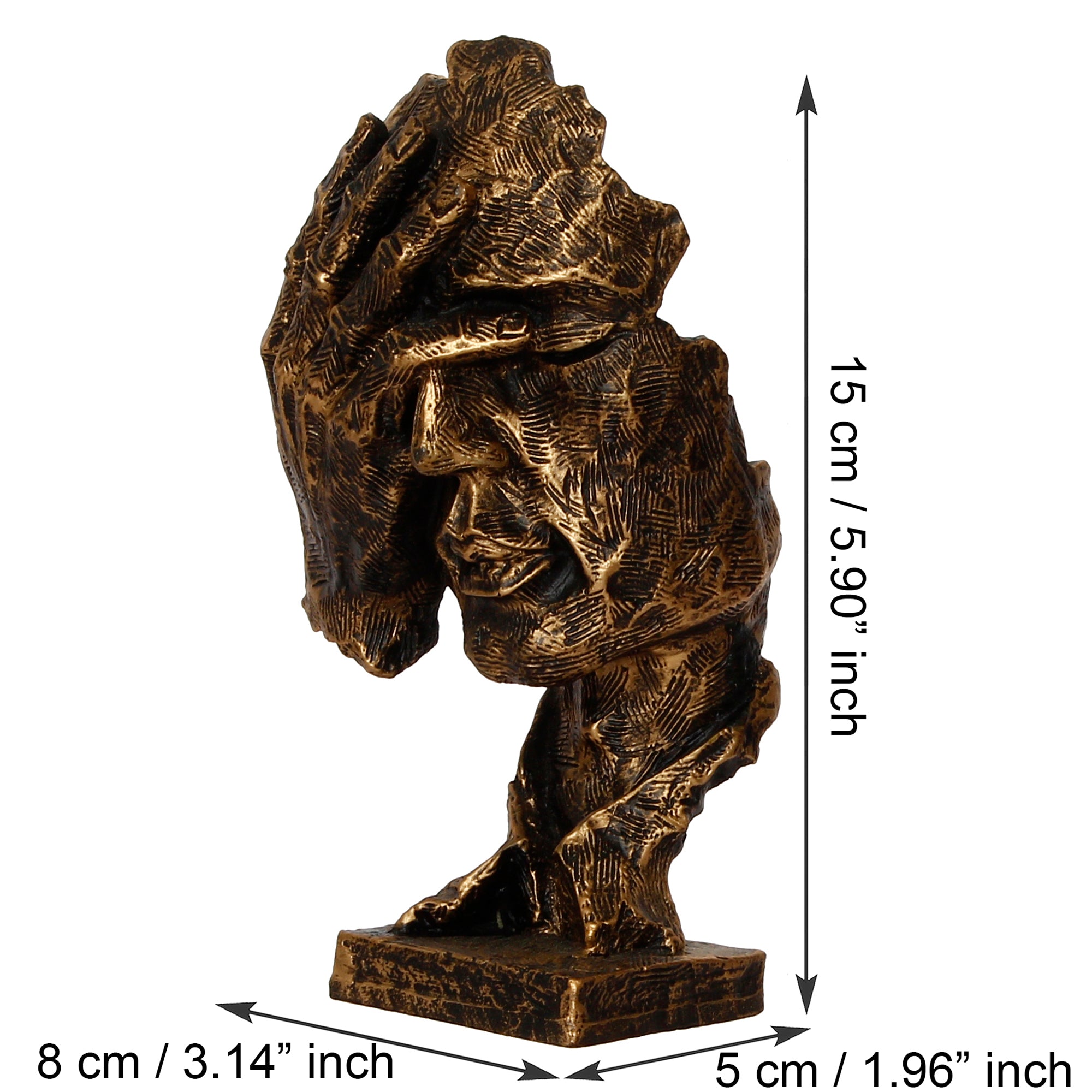 Brown Antique Finish Polyresin Man Hand on Face Handcrafted Decorative Showpiece 3