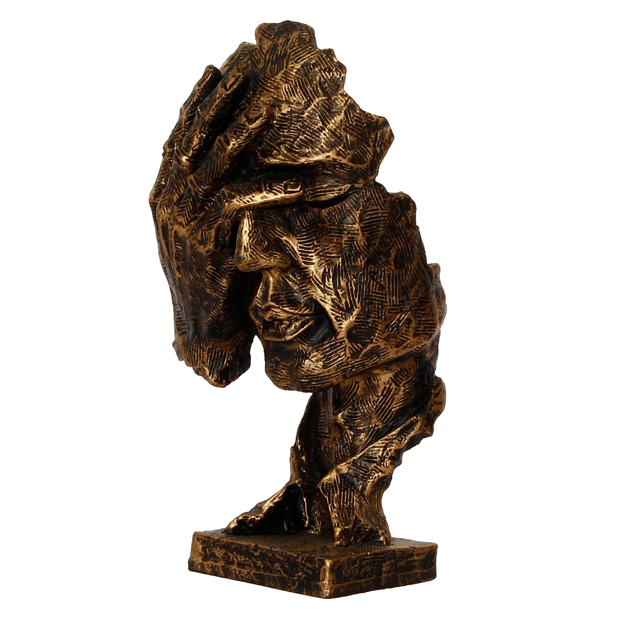 Brown Antique Finish Polyresin Man Hand on Face Handcrafted Decorative Showpiece 4