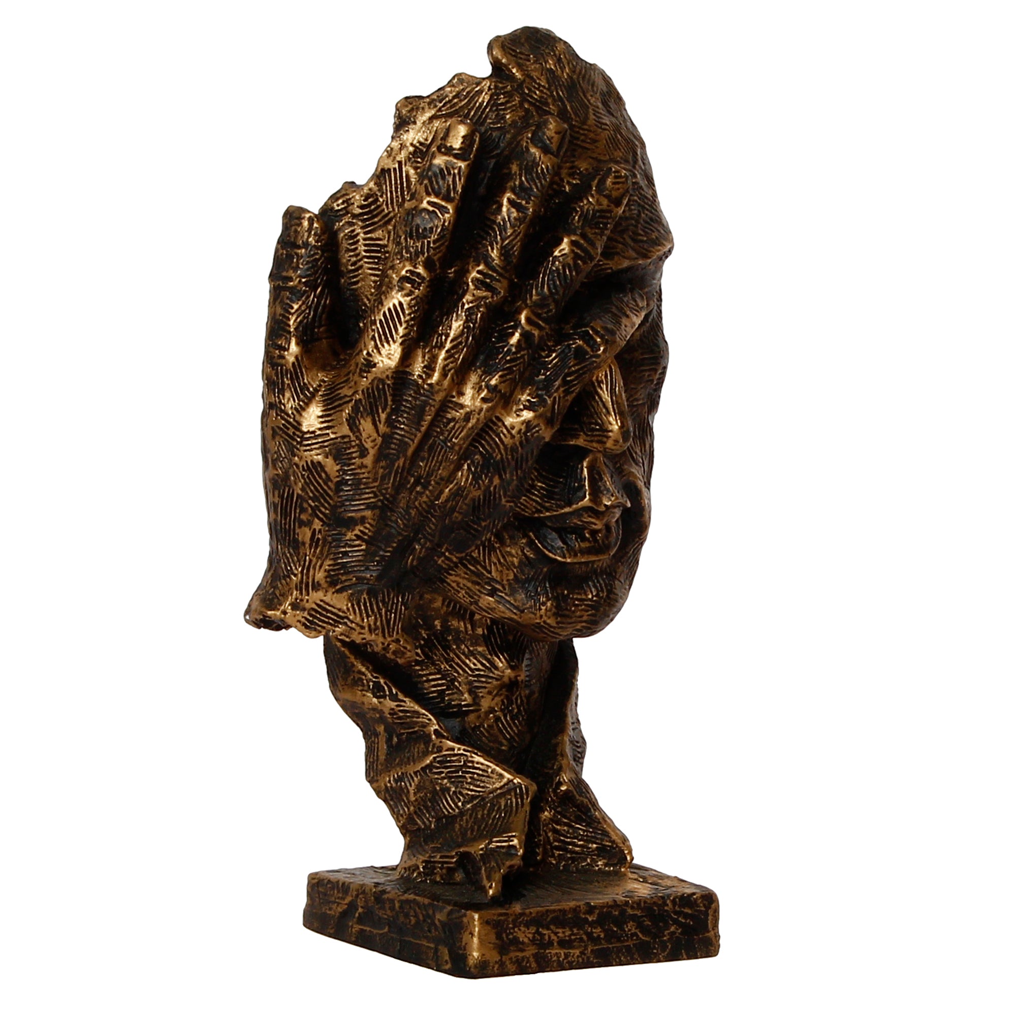 Brown Antique Finish Polyresin Man Hand on Face Handcrafted Decorative Showpiece 5