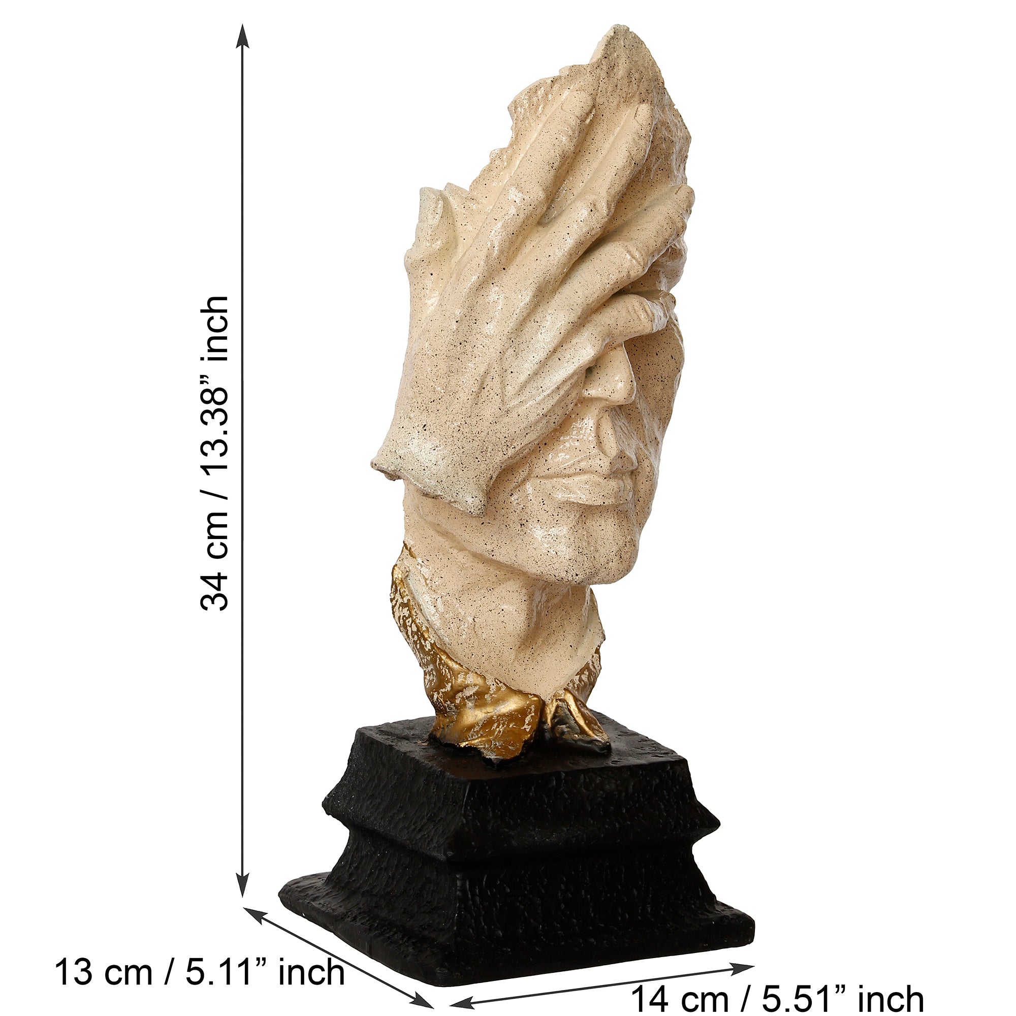 White Antique Finish Polyresin Man Hand on Face Handcrafted Decorative Showpiece 3