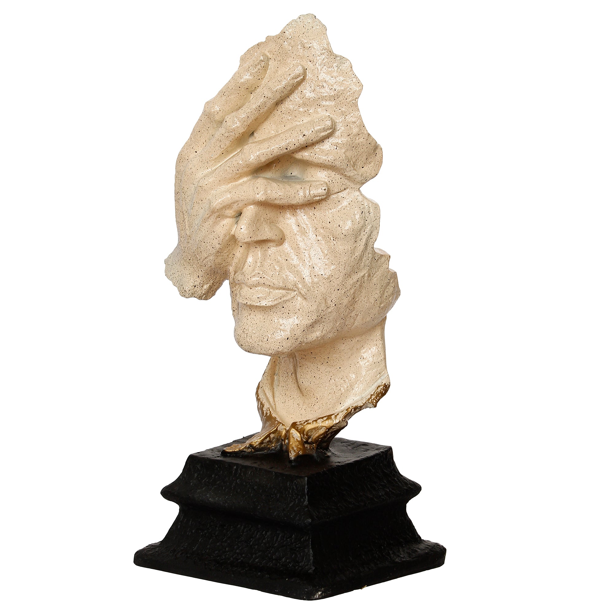 White Antique Finish Polyresin Man Hand on Face Handcrafted Decorative Showpiece 4