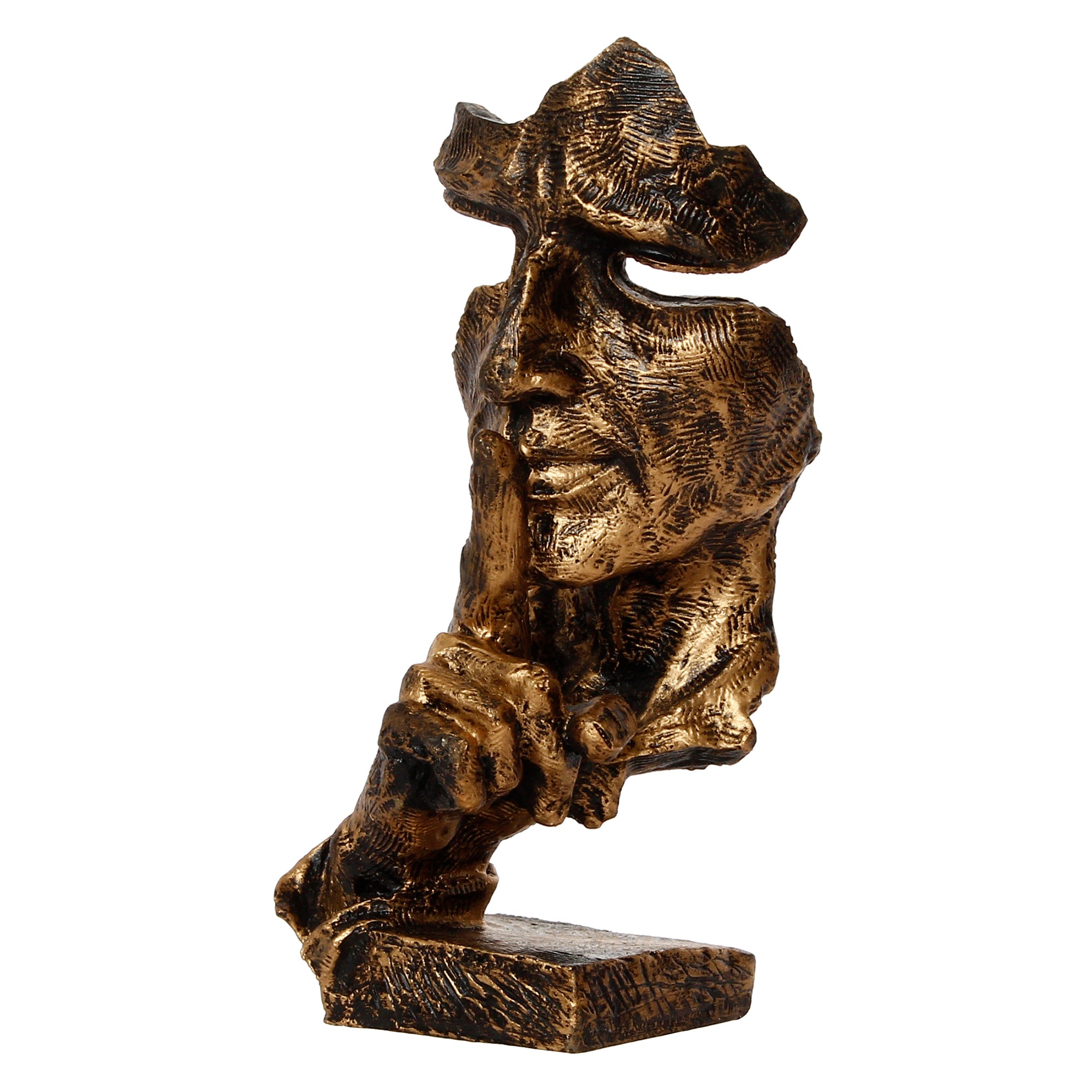 Brown Polyresin Antique Finish man with finger on lips Handcrafted Decorative Showpiece 4