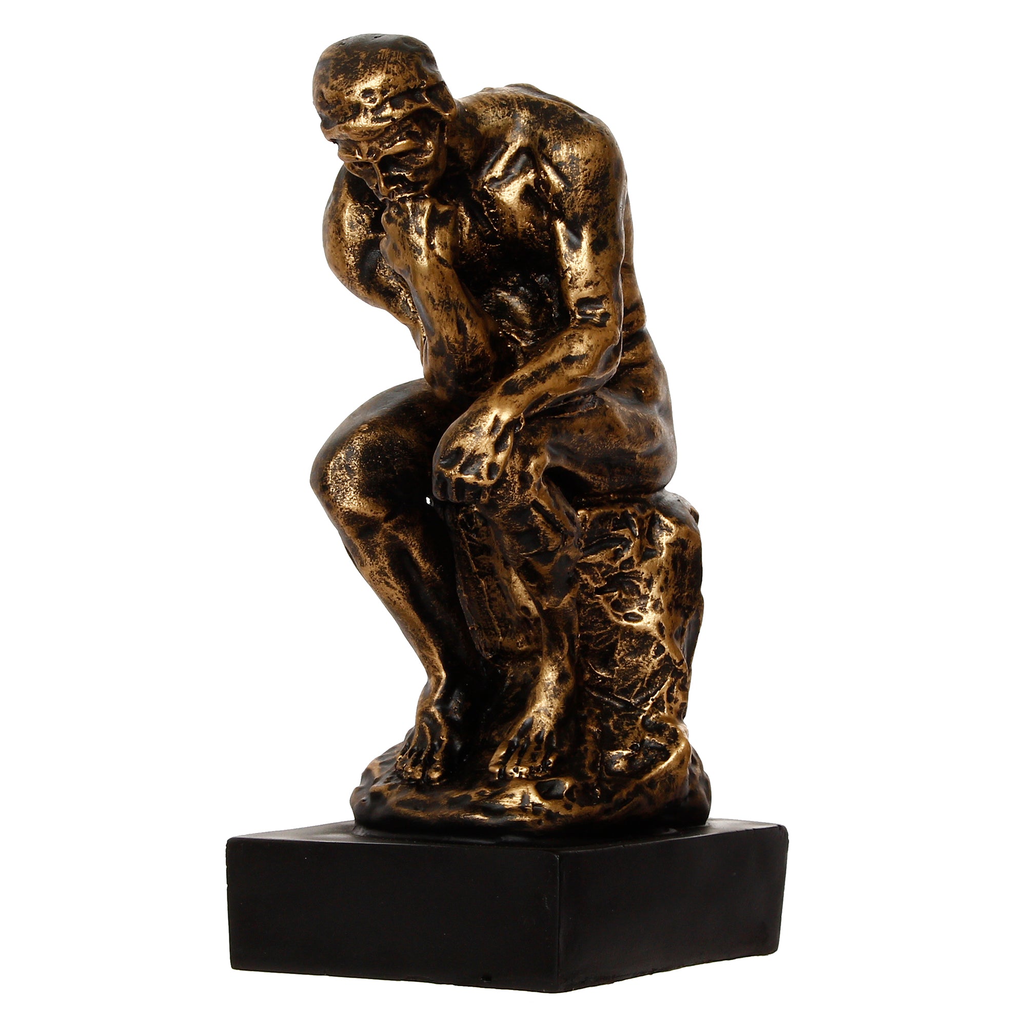 Golden Polyresin Antique Finish Thinking Man Figurine Sitting on Rock Handcrafted Decorative Showpiece 2