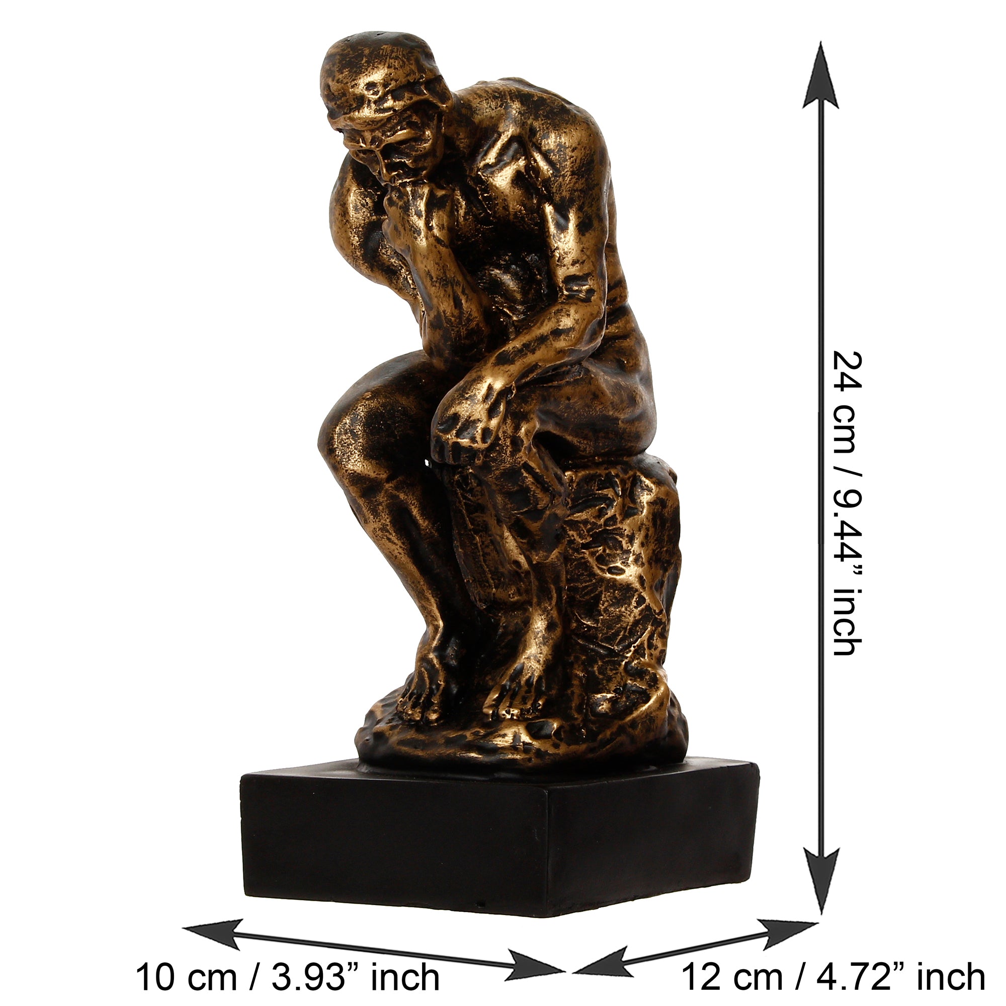 Golden Polyresin Antique Finish Thinking Man Figurine Sitting on Rock Handcrafted Decorative Showpiece 3