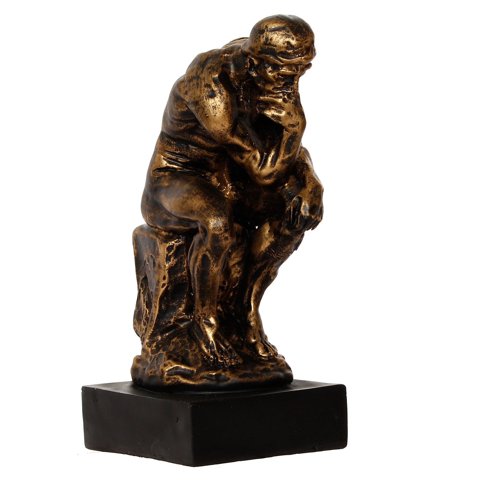 Golden Polyresin Antique Finish Thinking Man Figurine Sitting on Rock Handcrafted Decorative Showpiece 4