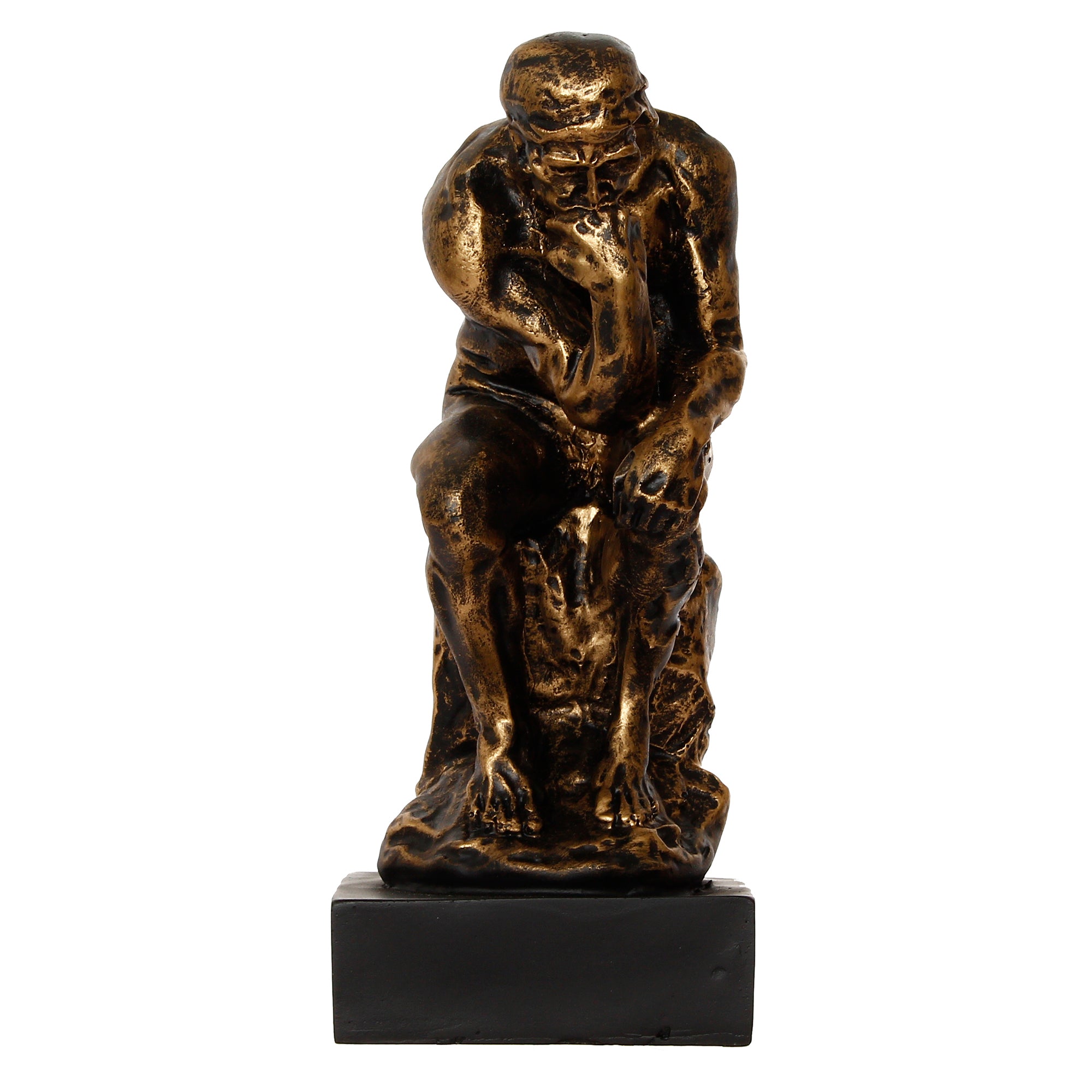 Golden Polyresin Antique Finish Thinking Man Figurine Sitting on Rock Handcrafted Decorative Showpiece 5