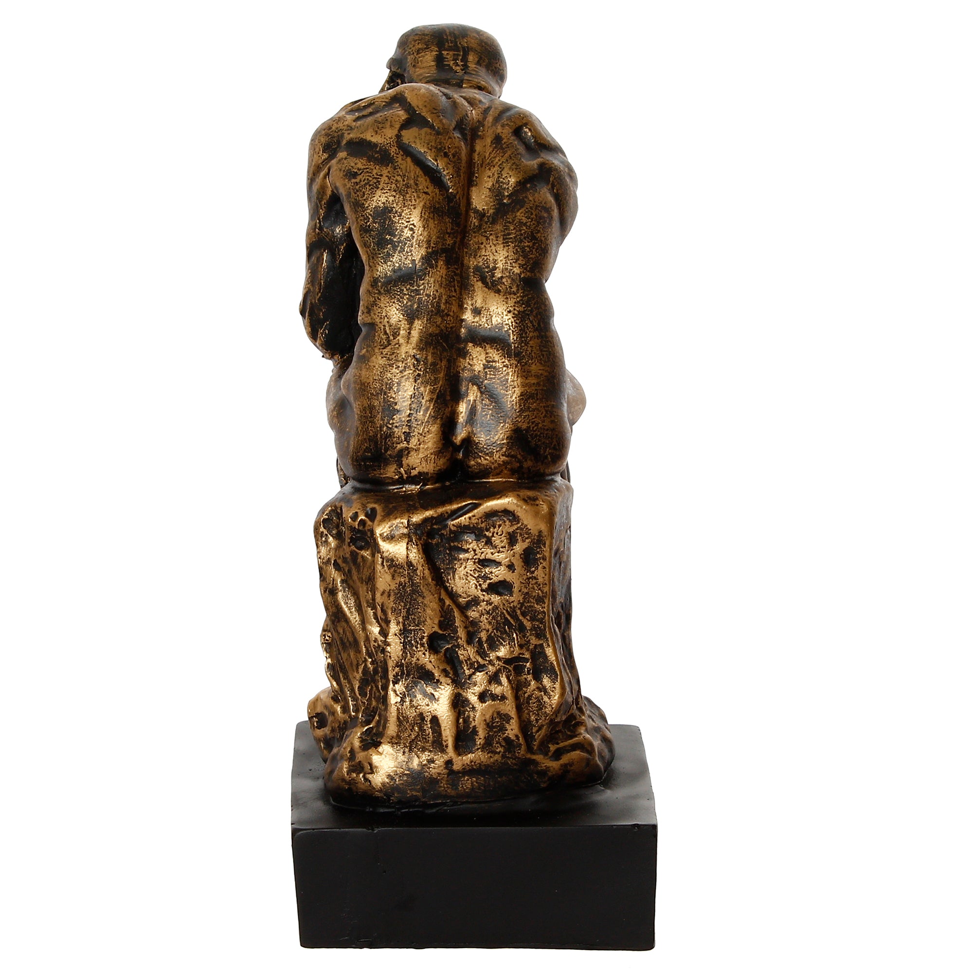 Golden Polyresin Antique Finish Thinking Man Figurine Sitting on Rock Handcrafted Decorative Showpiece 6