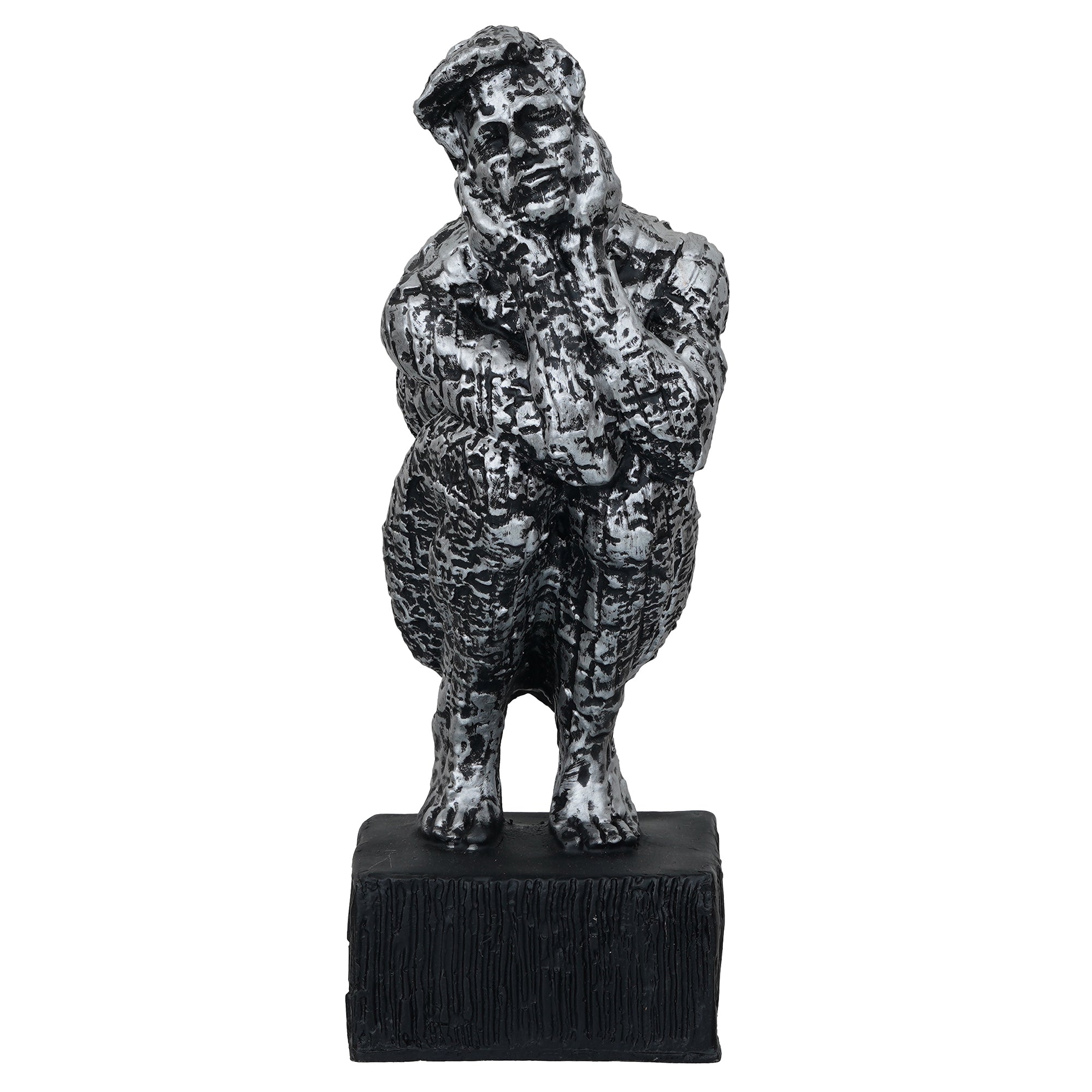 Silver Polyresin Man Sitting & Thinking Human Figurine 6