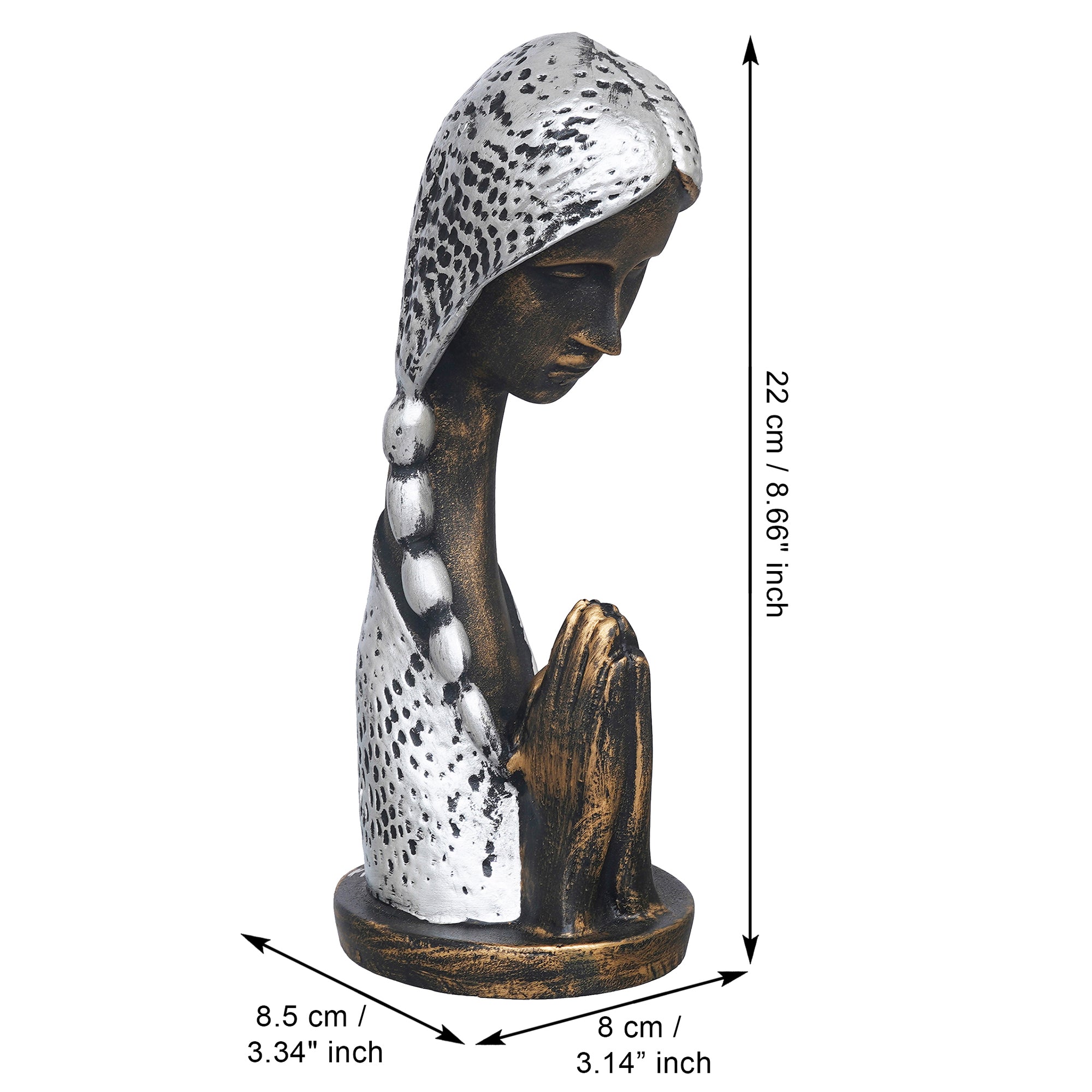 eCraftIndia Silver and Brown Polyresin Handcrafted Women Praying Statue Human Figurine 3