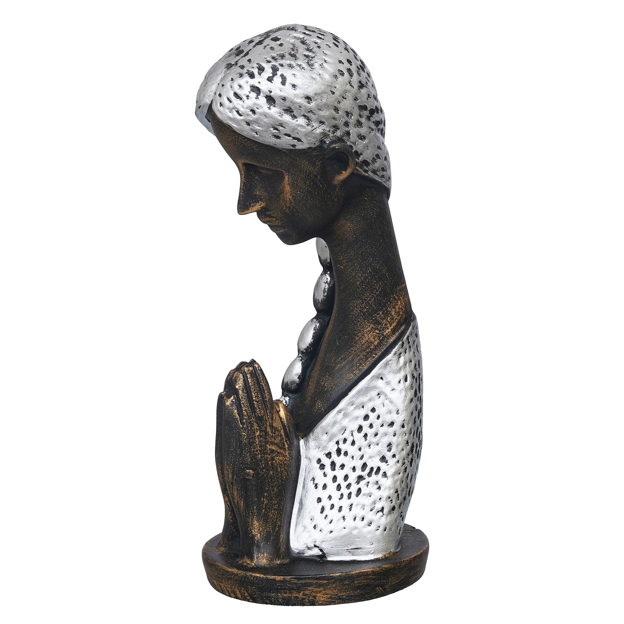 eCraftIndia Silver and Brown Polyresin Handcrafted Women Praying Statue Human Figurine 6