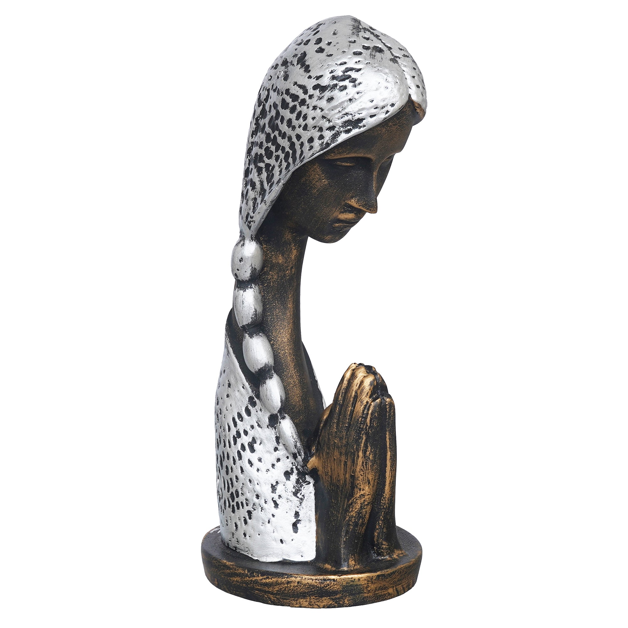 eCraftIndia Silver and Brown Polyresin Handcrafted Women Praying Statue Human Figurine 7