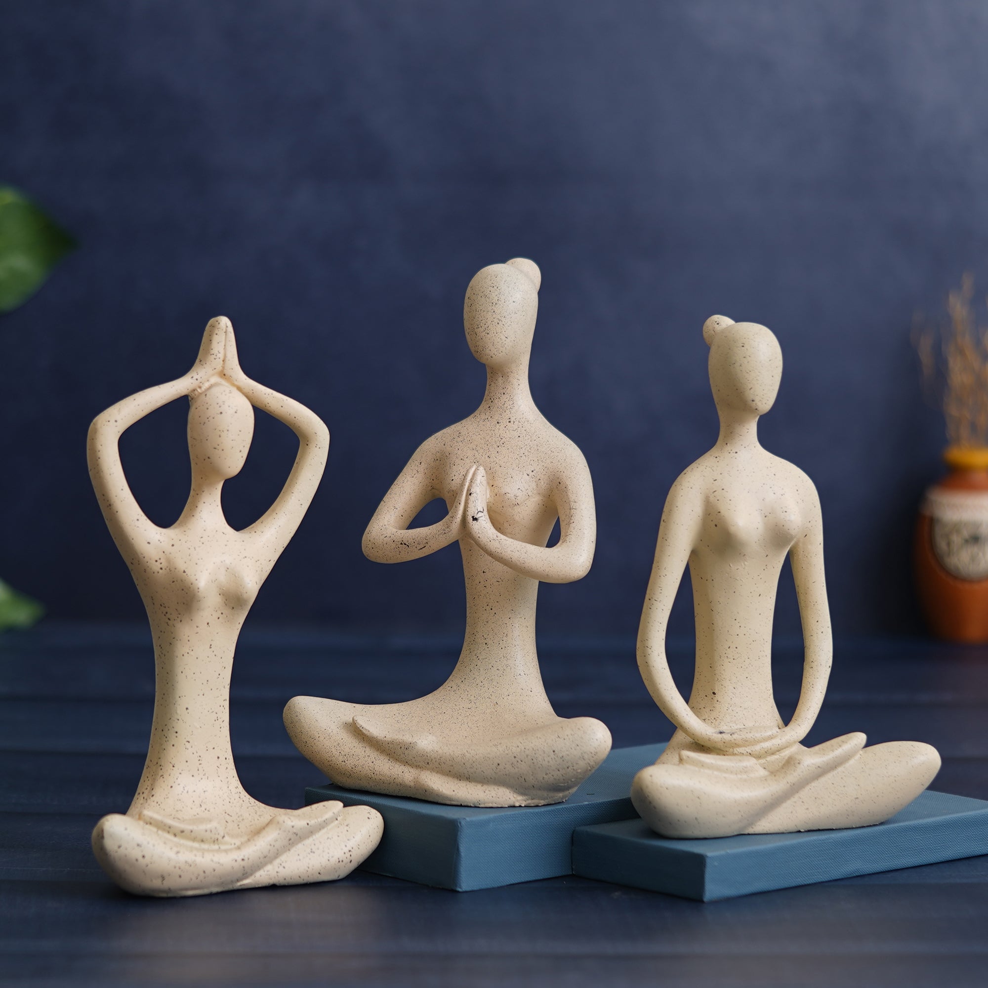 eCraftIndia Set of 3 White Polyresin Human Figurines Yoga Statues Decorative Showpieces