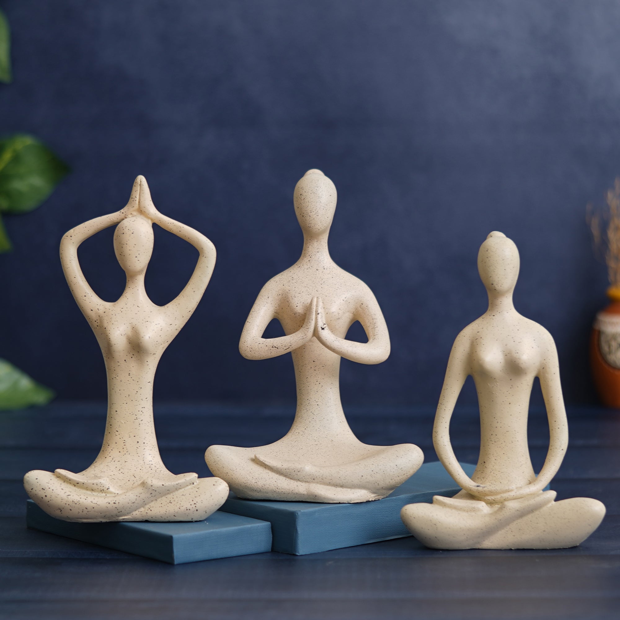 eCraftIndia Set of 3 White Polyresin Human Figurines Yoga Statues Decorative Showpieces 1