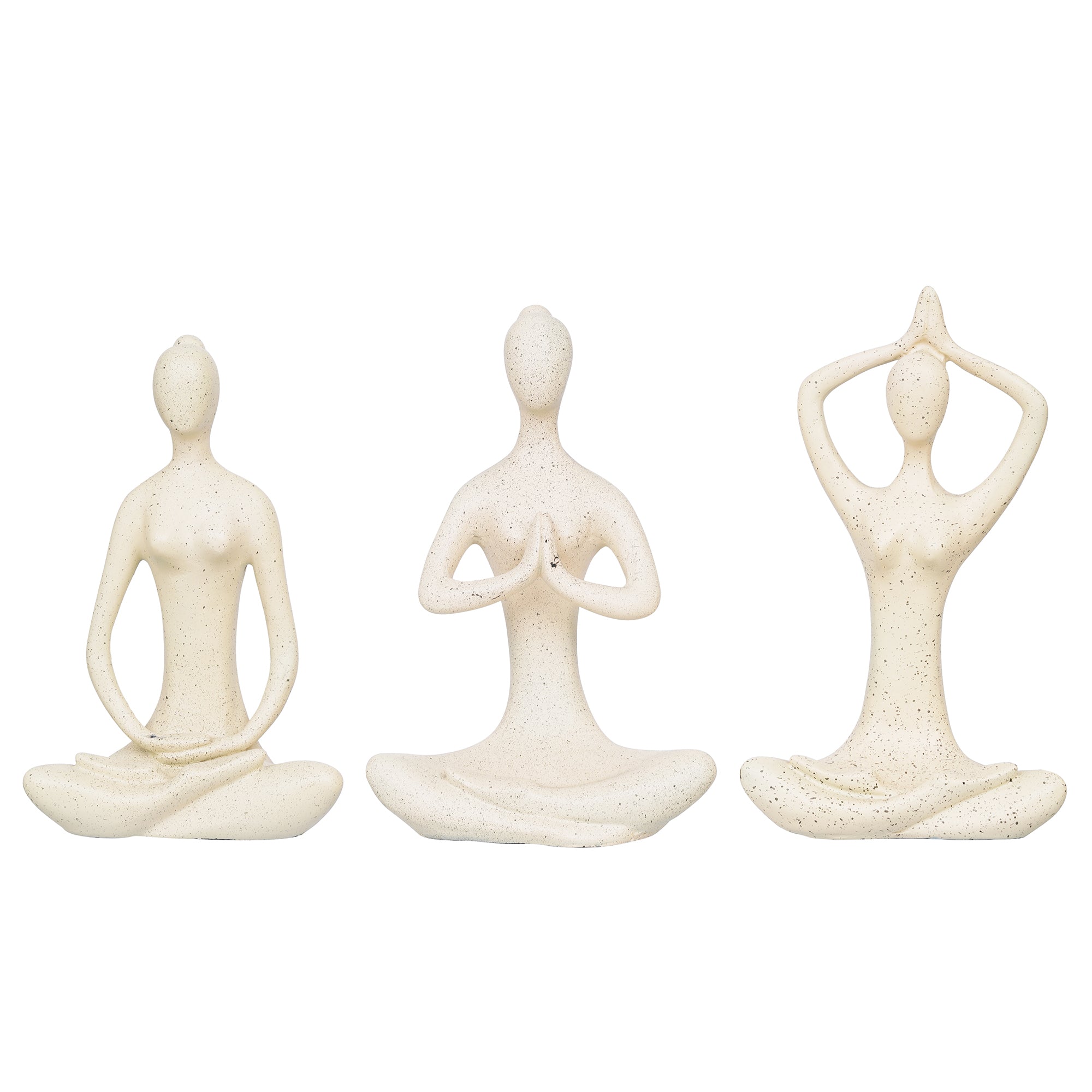 eCraftIndia Set of 3 White Polyresin Human Figurines Yoga Statues Decorative Showpieces 2