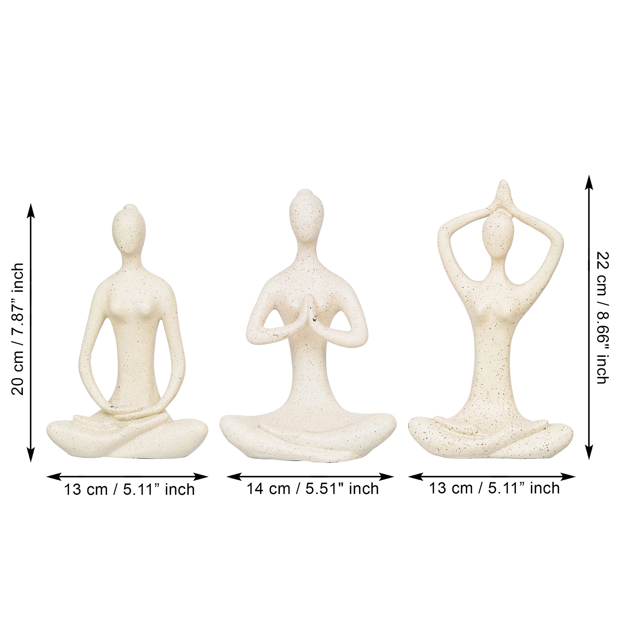 eCraftIndia Set of 3 White Polyresin Human Figurines Yoga Statues Decorative Showpieces 3