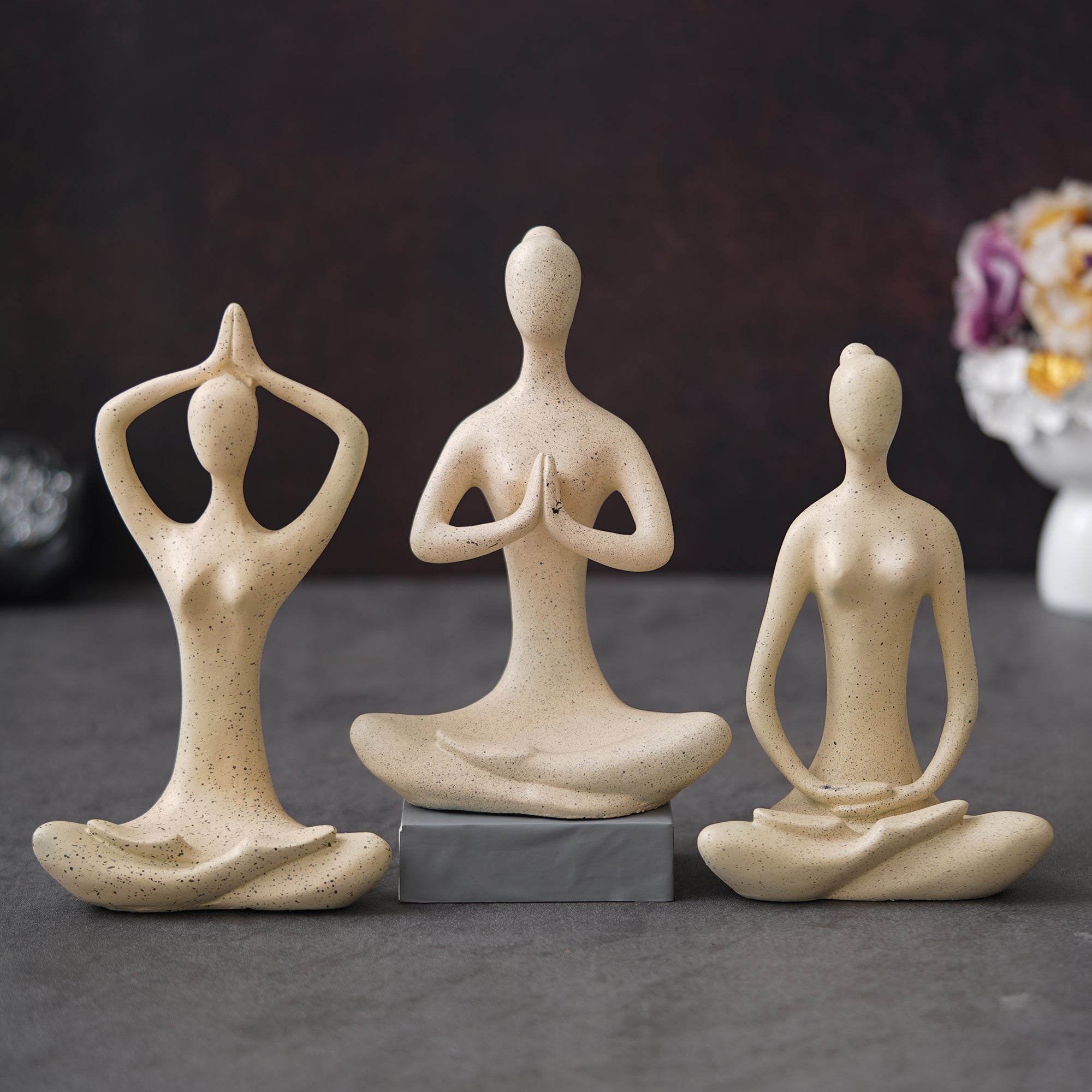 eCraftIndia Set of 3 White Polyresin Human Figurines Yoga Statues Decorative Showpieces 4