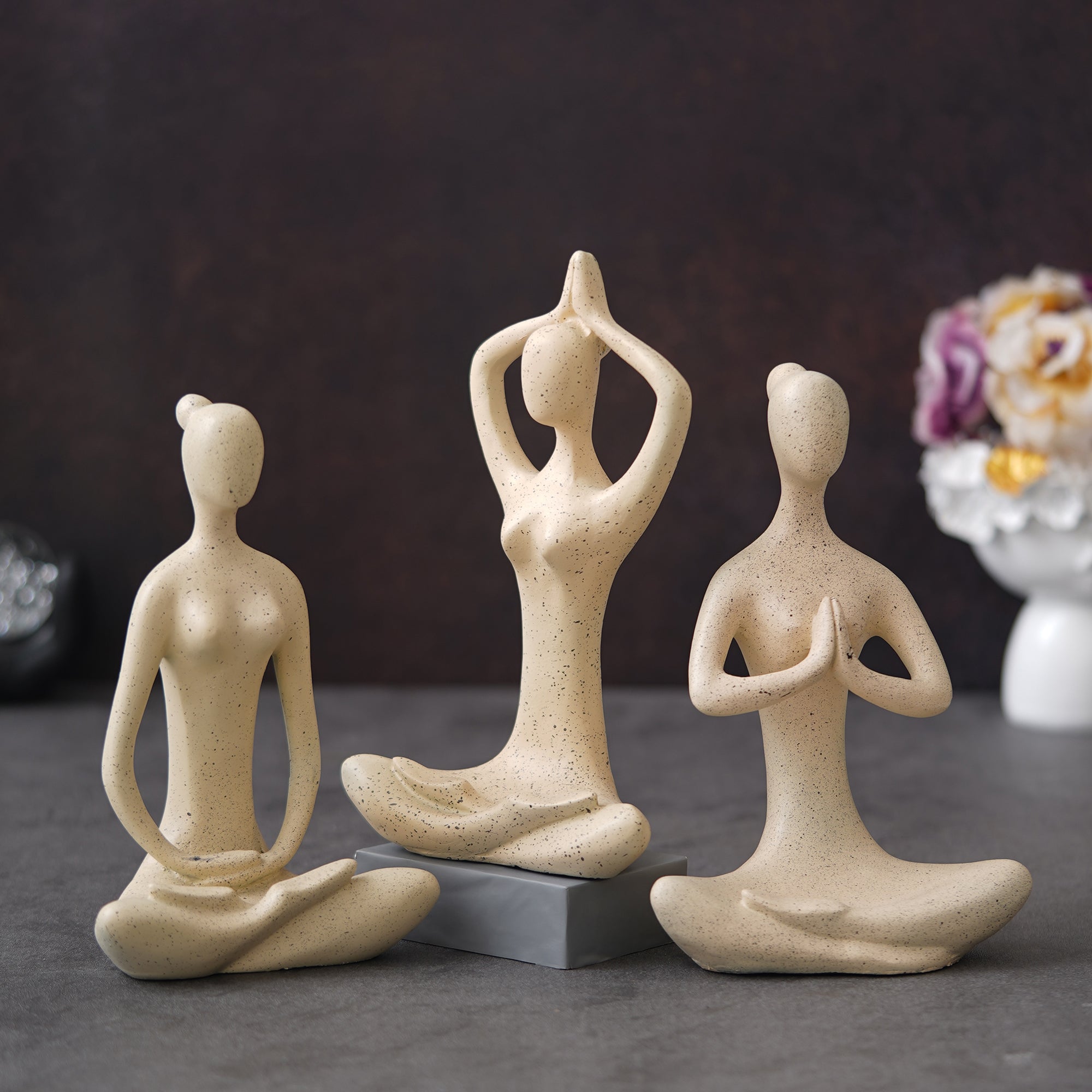 eCraftIndia Set of 3 White Polyresin Human Figurines Yoga Statues Decorative Showpieces 5