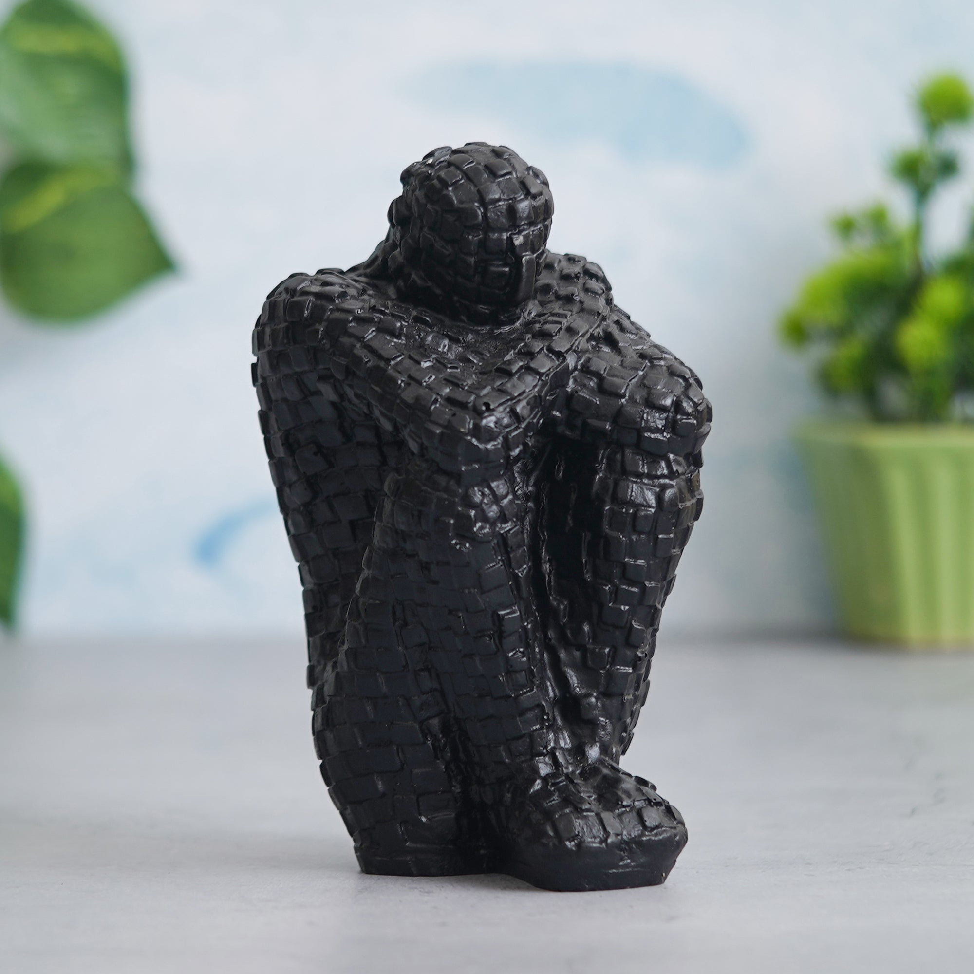 eCraftIndia Black Polyresin Handcrafted Thinking Man Statue Human Figurine