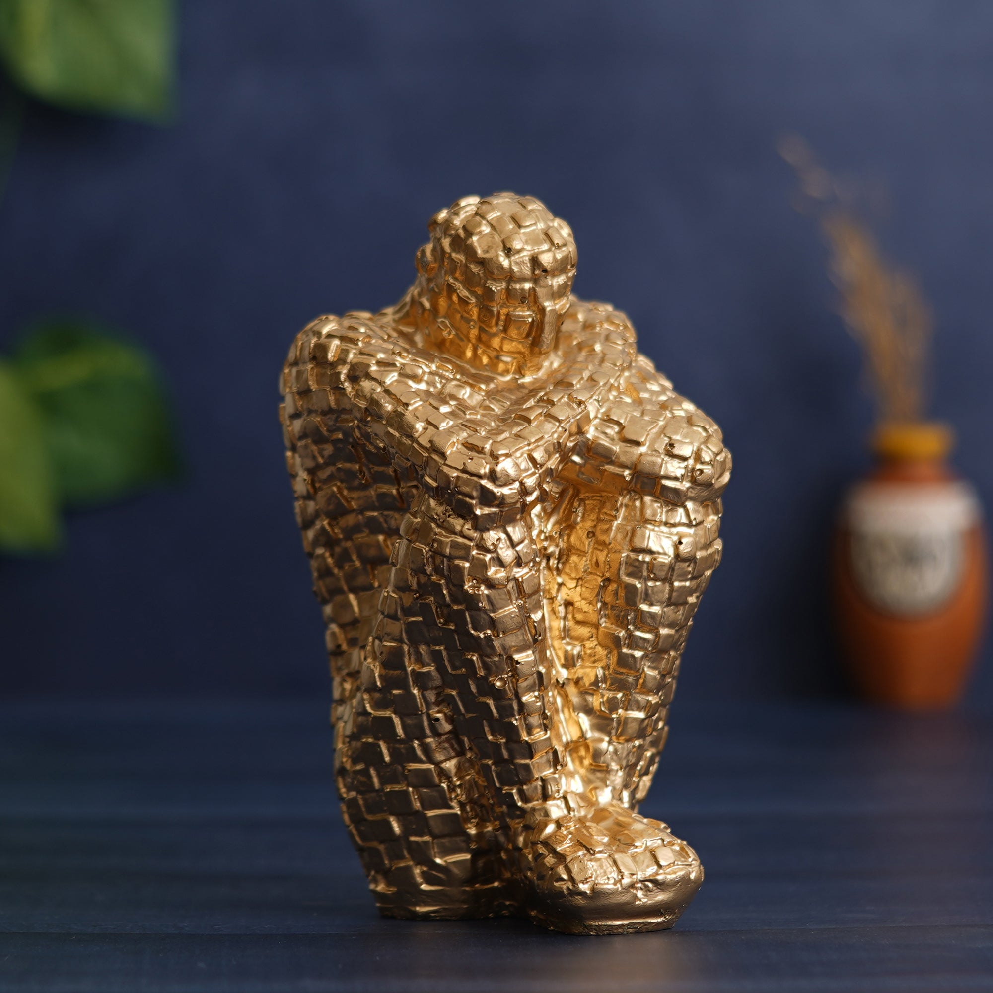 eCraftIndia Golden Polyresin Handcrafted Thinking Man Statue Human Figurine